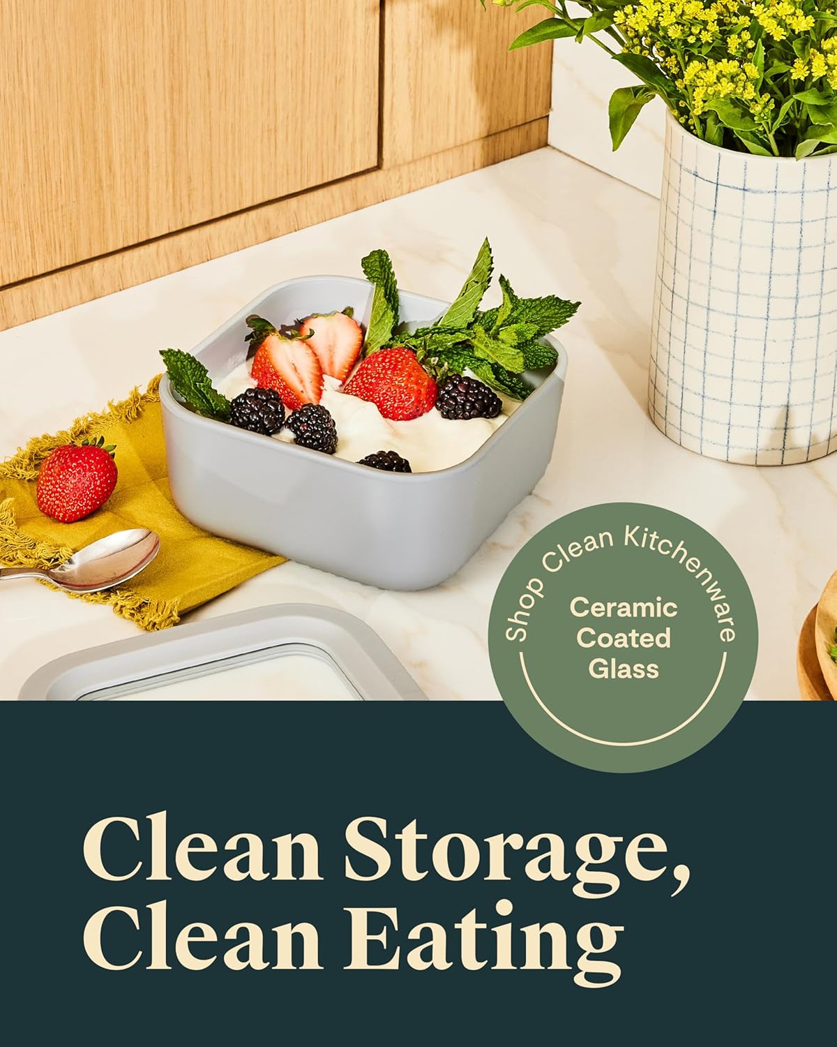 Caraway Glass Food Storage - 4.4 Cup Glass Container - Ceramic Coated Food Container - Non Toxic, Non Stick Lunch Box Container with Lids - Dishwasher, Oven, & Microwave Safe - Perracotta