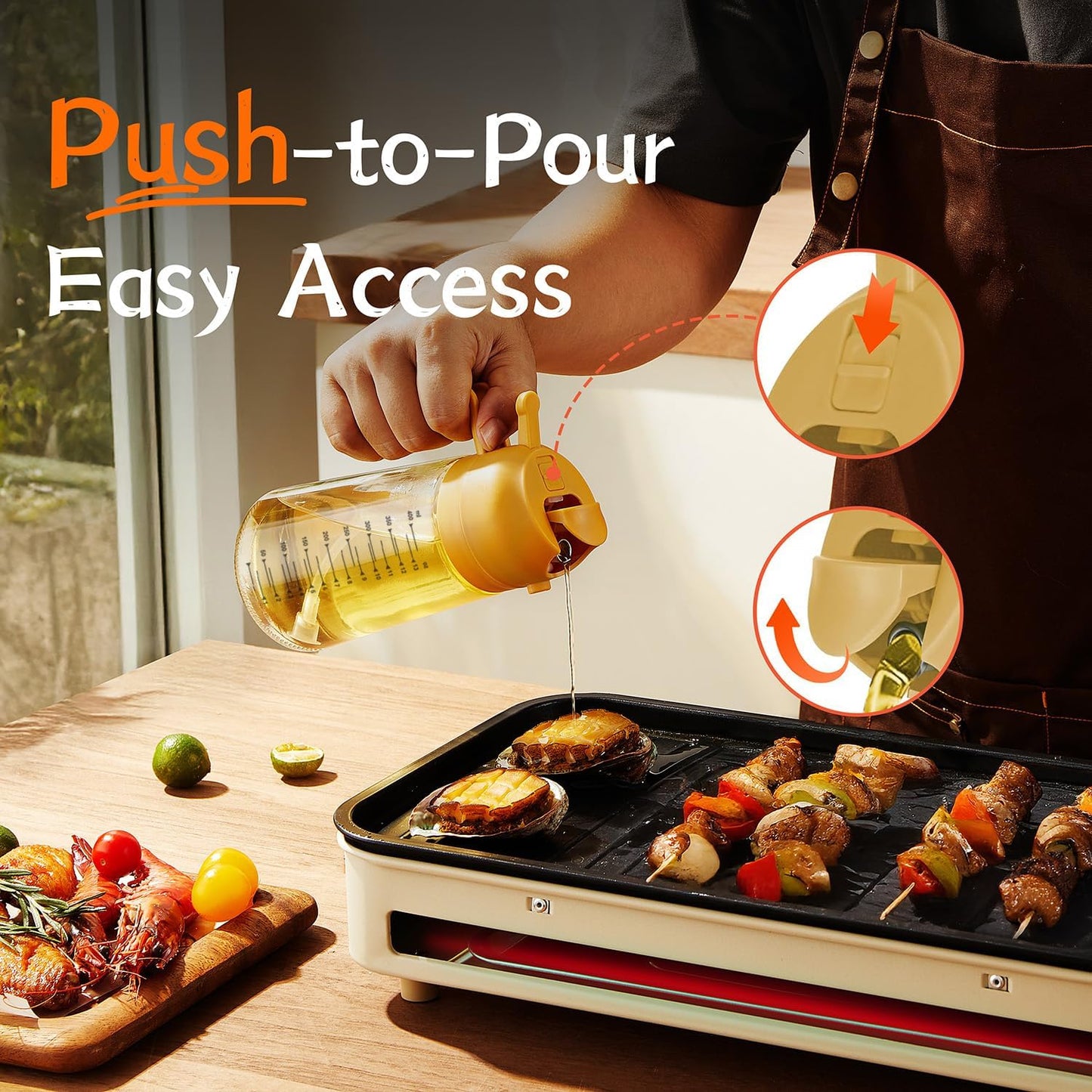 TrendPlain 16oz/470ml Glass Olive Oil Sprayer for Cooking – 2 in 1 Olive Oil Dispenser Bottle for Kitchen Gadgets and Air Fryer Accessories, Salad, BBQ - Yellow