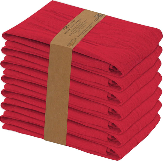 RUVANTI Flour Sack Towels 6 Pack 28x28 Inch, 100% Cotton Tea Towel, Reusable, Machine Washable, Absorbent BarTowels - Dish Cloth Perfect for Drying Dishes & Cleaning - Red