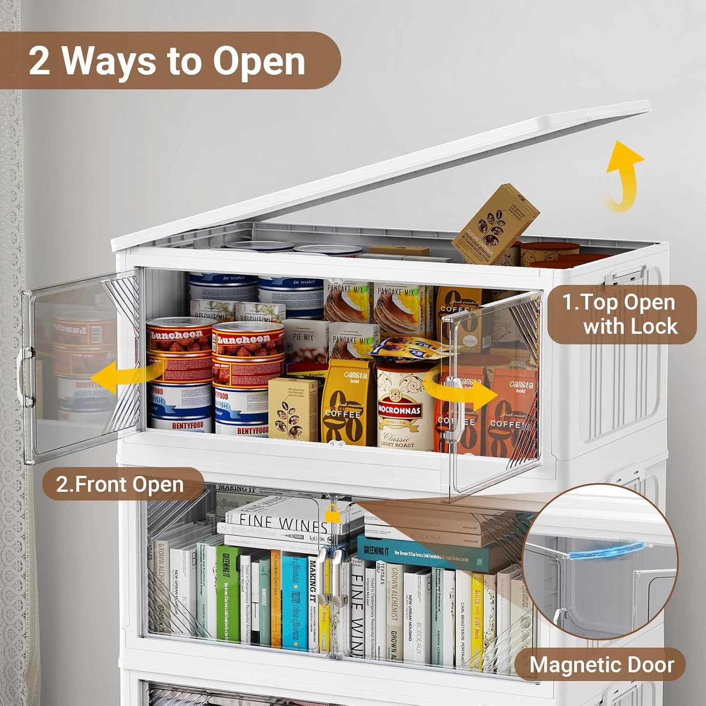 105Gal Plastic Stackable Storage Bins with Lid, 420QT Extra Large Closet Organizers Collapsible Cabinets Boxes With Drawers, Foldable Containers with 4x Wheels for Home Kitchen, V60 3Pack White