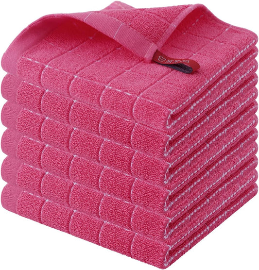 Homaxy 100% Cotton Terry Kitchen Dish Cloths, Ultra Soft and Absorbent Dish Towels for Kitchen, Suitable for Drying and Washing Dishes, 6 Pack, 12 x 12 Inches, Rose Red