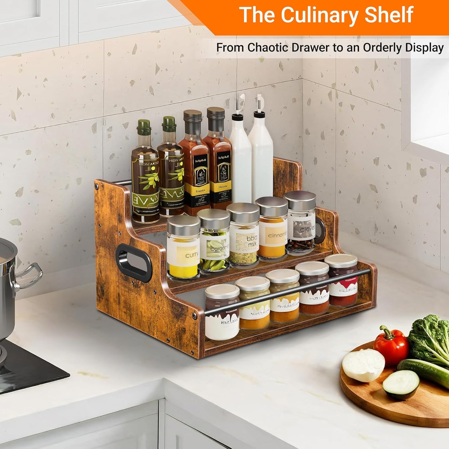 3-Tier Liquor Bottle Display Shelf - Holds up to 12 Bottles, Rustic Wood Bar Shelves for The Home Bar, Countertop Whiskey and Bourbon Organizer with Anti-Slip Pads