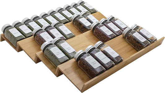 Bamboo Spice Rack Drawer Organizer - 8 Pieces Set- 9" Wide Per Piece - Combine Pieces Into 18" Wide Rack (9" or 18")