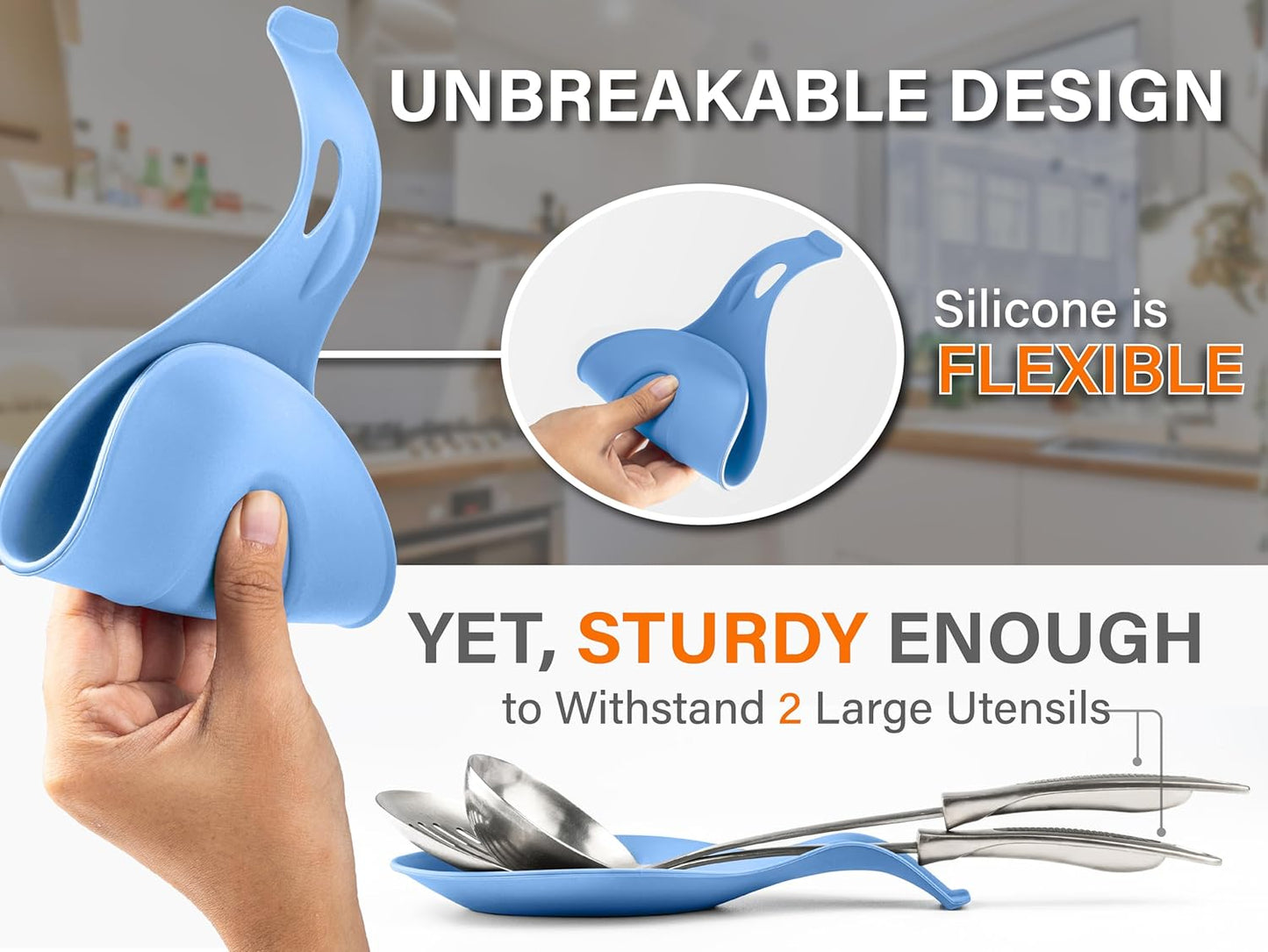 Silicone Spoon Rest for Stove Top, Set of 2 - HEAT RESISTANT, EASY TO CLEAN Kitchen Spoon Rest for Kitchen Counter, Holds XL Utensils, Safe on GLASS & INDUCTION Cooktops, DOESN’T BREAK if Dropped