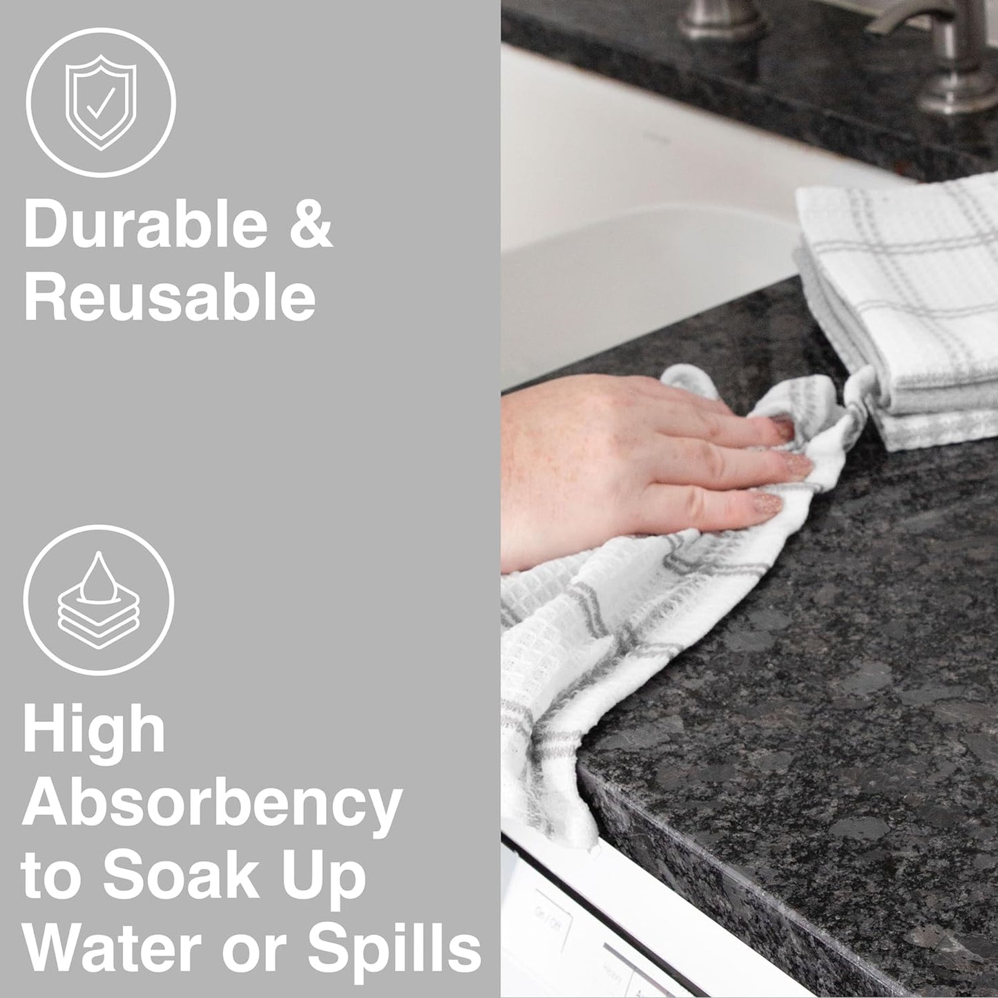 T-fal Premium Waffle Dish Cloths: Highly Absorbent, Super Soft Long Lasting - 100% Cotton, 12"x13" Towel for Cleaning & Drying, (8-Pack), Gray