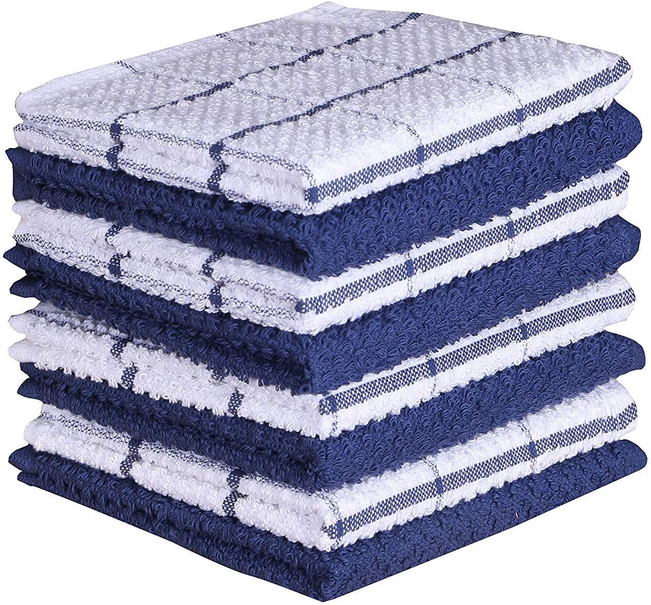 AMOUR INFINI Cotton Kitchen Dish Cloths Set of 8 – Highly Absorbent, Super Soft Premium Terry Cleaning Cloth (12"x12" Inch) Premium Dishcloths for Washing Dishes (Blue)