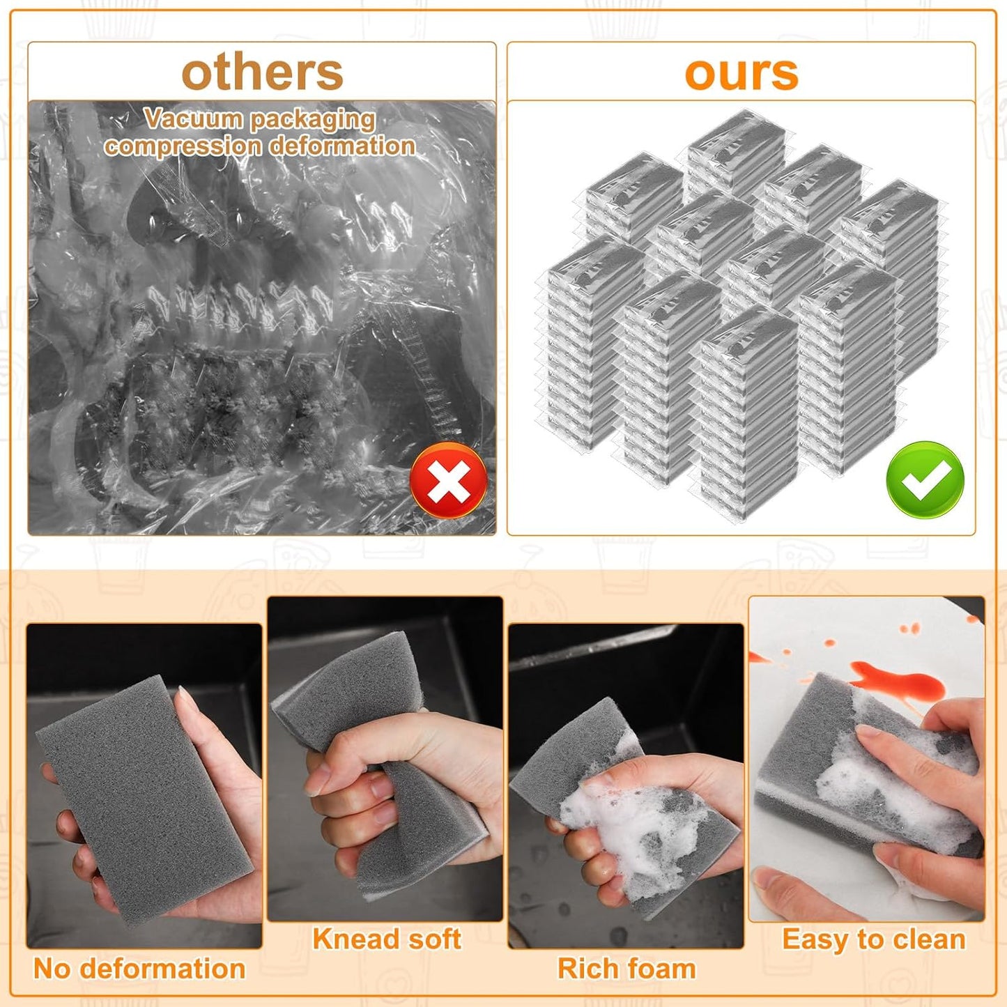 90 Pack Individually Wrapped Sponges Uncompressed Kitchen Dishwashing Non Scratch Scrouing Sponge Bulk for Hotel Car Airbnb Apartments,Gray