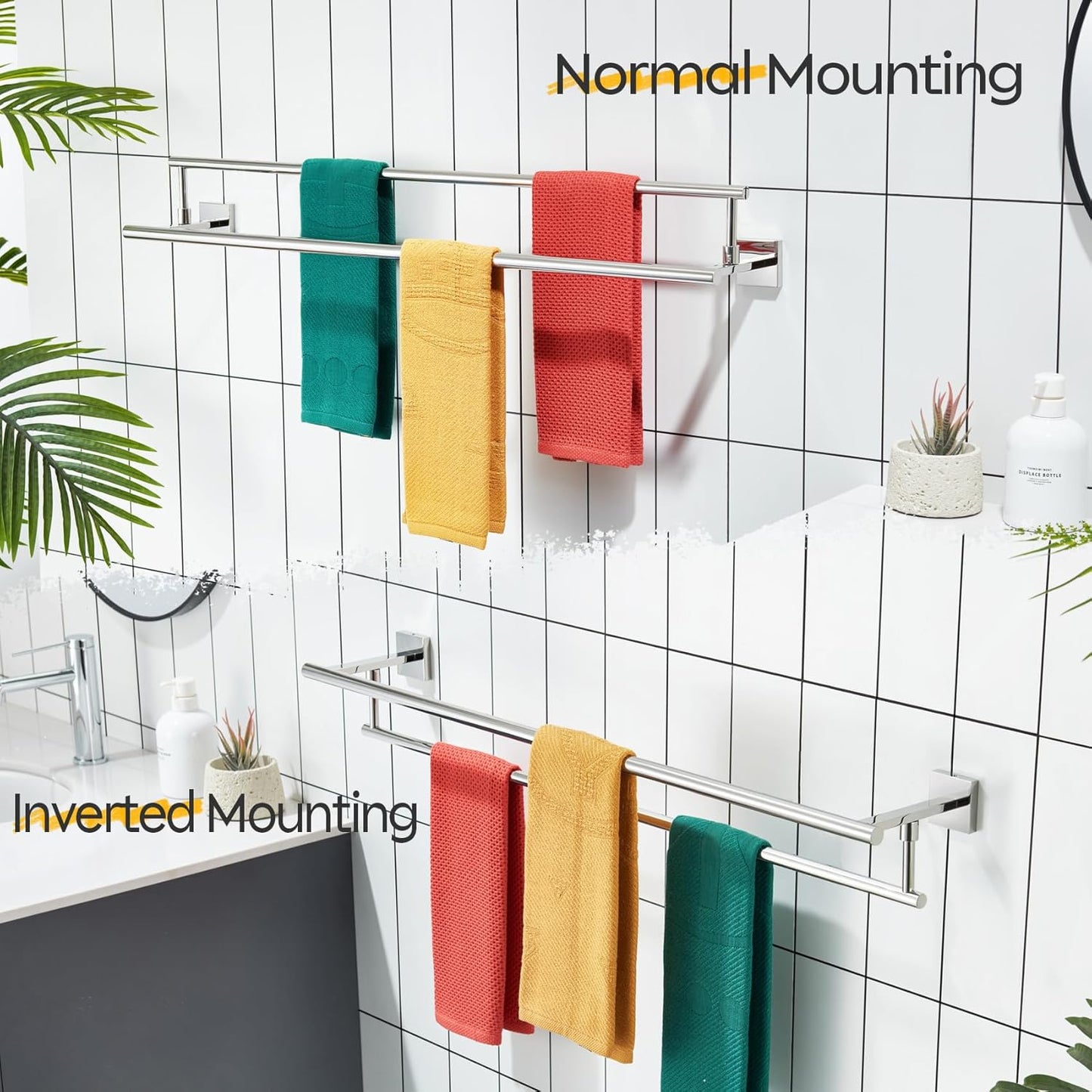 KOKOSIRI Towel Holder Polished Chrome 36 Inch Bathroom Double Bath Towel Bars Kitchen Rack Wall Mounted Stainless Steel B5009CH-L36