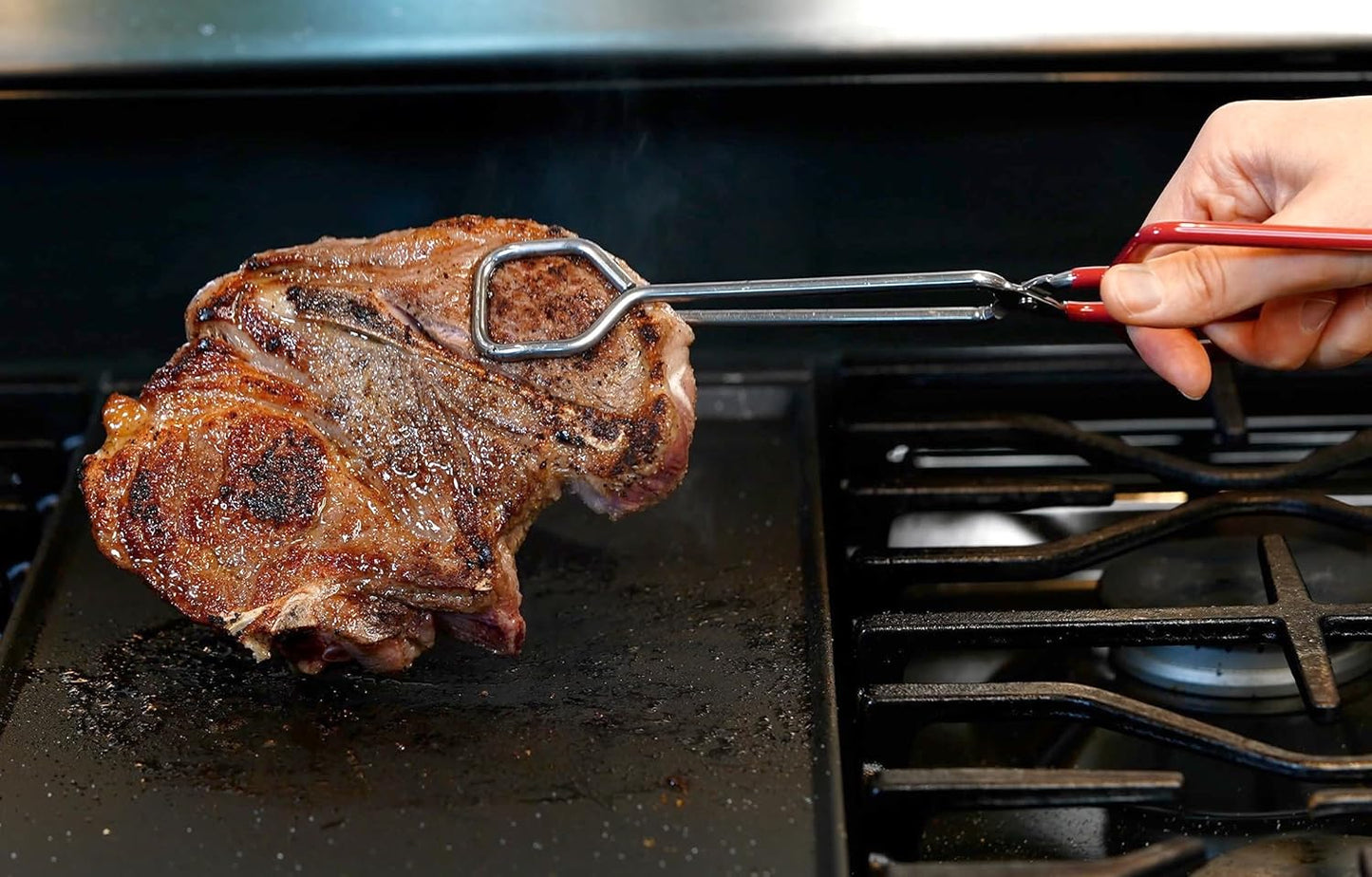 10-Inch Heavy Duty Stainless Steel Kitchen Tongs - Non-Slip Comfortable Red Grip, Scissor Design, Heat Resistant for BBQ and Cooking