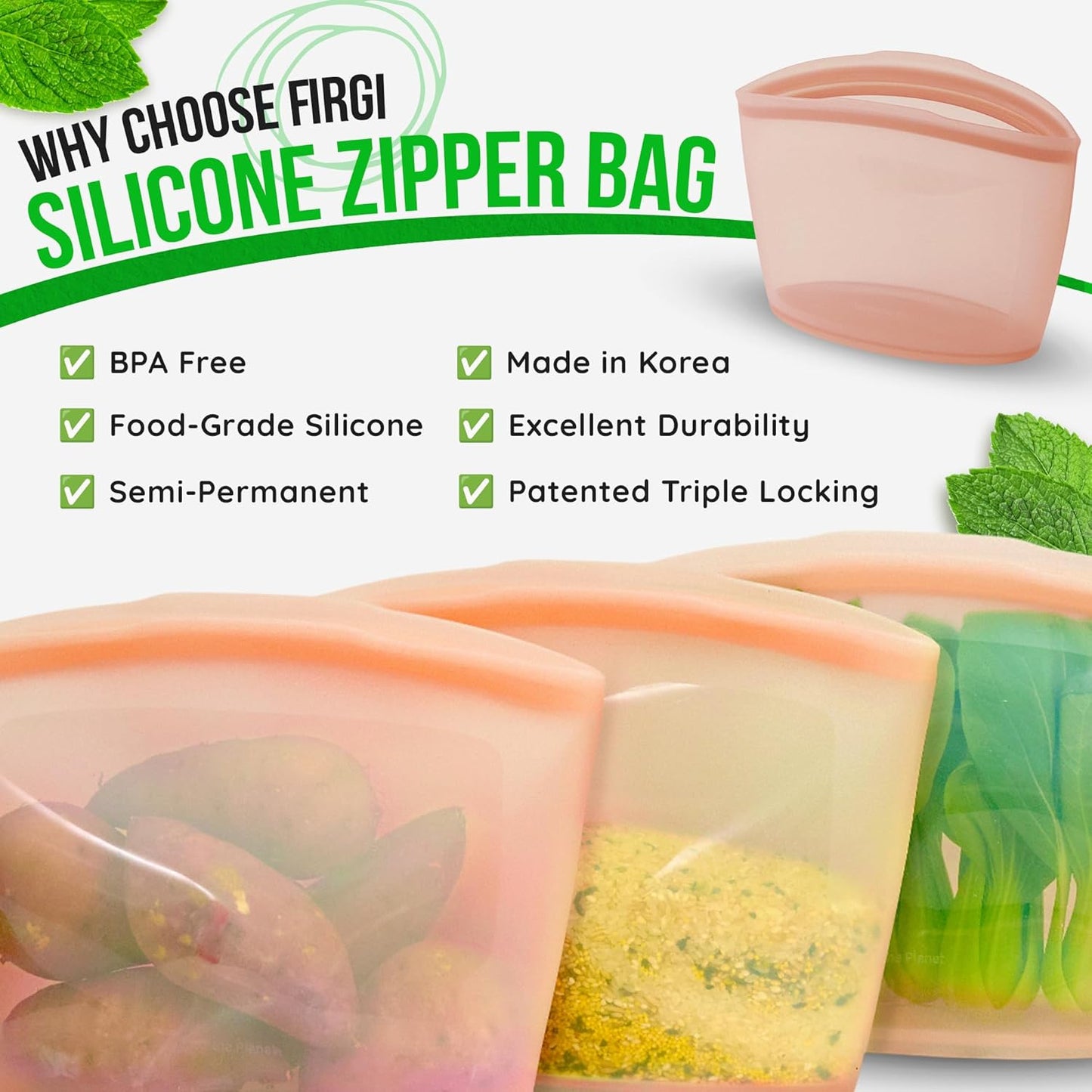 Reusable Silicone Food Storage Bags 3.6Cup (29oz), Airtight food Storage Containers Food Grade Silicone Snack Bags, BPA Free Food Storage Container, Microwave Safe, Sous Vide Container, Dry Rose