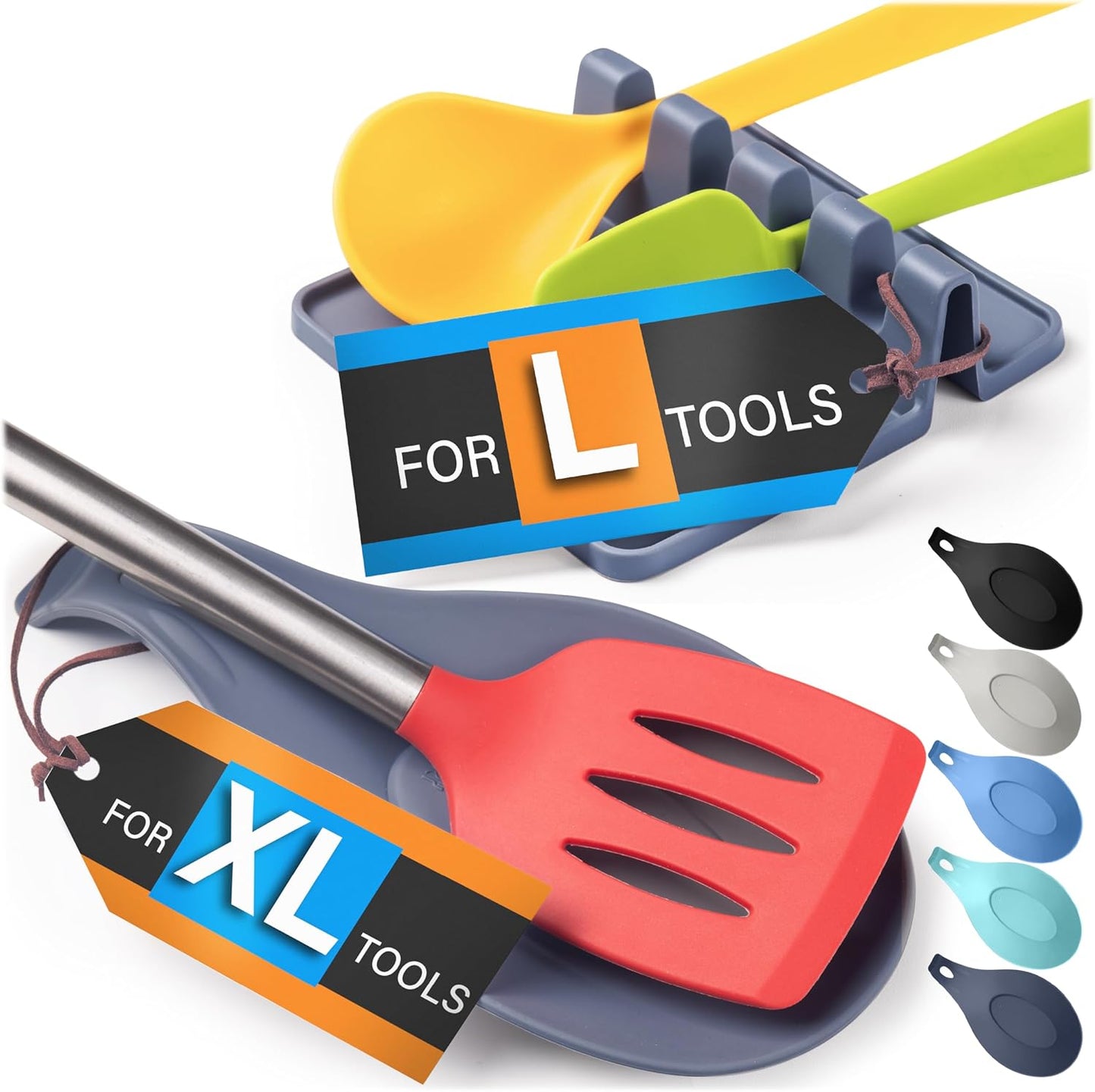 Silicone Spoon Rest for Stove Top, 2 STYLES - HEAT RESISTANT, EASY TO CLEAN Kitchen Spoon Rest for Kitchen Counter, Holds XL Utensils, Safe on GLASS & INDUCTION Cooktops, DOESN’T BREAK if Dropped