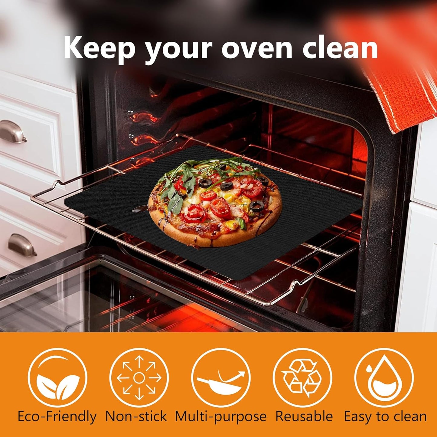UBeesize 2 Pack Thickened Oven Liners for Bottom of Oven BPA & PFOA Free, Reusable 16x24 Inch Heavy Duty Non Stick Teflon Oven Mats, Fit Electric Gas Toaster Convection Microwave Ovens Grills
