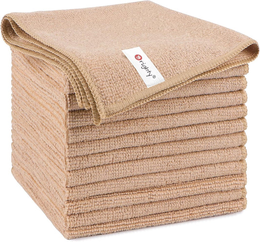 Orighty Microfiber Cleaning Cloth, 12 Pack Highly Absorbent Cleaning Supplies, Lint Free Cloths for Multiple-use, Powerful Dust Removal Clean Rags for House, Kitchen, Car Care(12x12 inch) Brown
