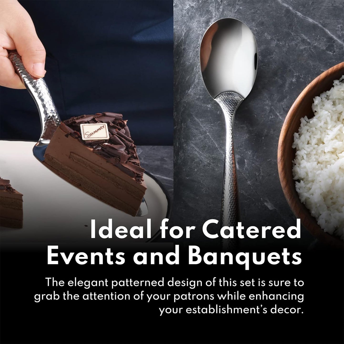 New Star Foodservice Mars Collection, Stainless Steel, 18/8 Hammered Hollow Handle Serving Fork, 13.5-Inch