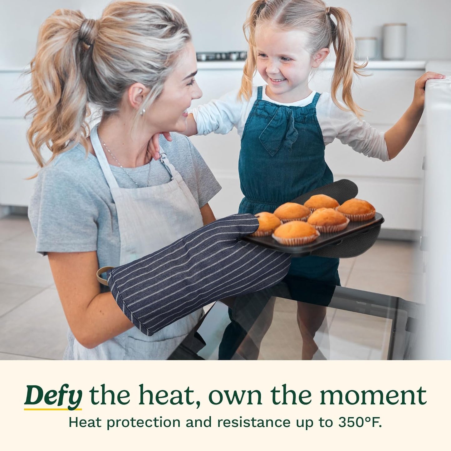 Cuisinart Heritage Kitchen Oven Mitts – Heat-Resistant Kitchen Mitts for Oven with Non-Slip Neoprene Palm, Long Cuff, and Cotton Filling – Durable Oven Gloves for Cooking, Baking, & Grilling