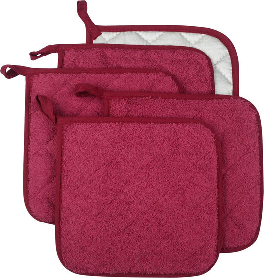 100% Cotton Kitchen Everyday Basic Terry Pot Holder Heat Resistant Coaster Potholder for Cooking and Baking Set of 5 Wine