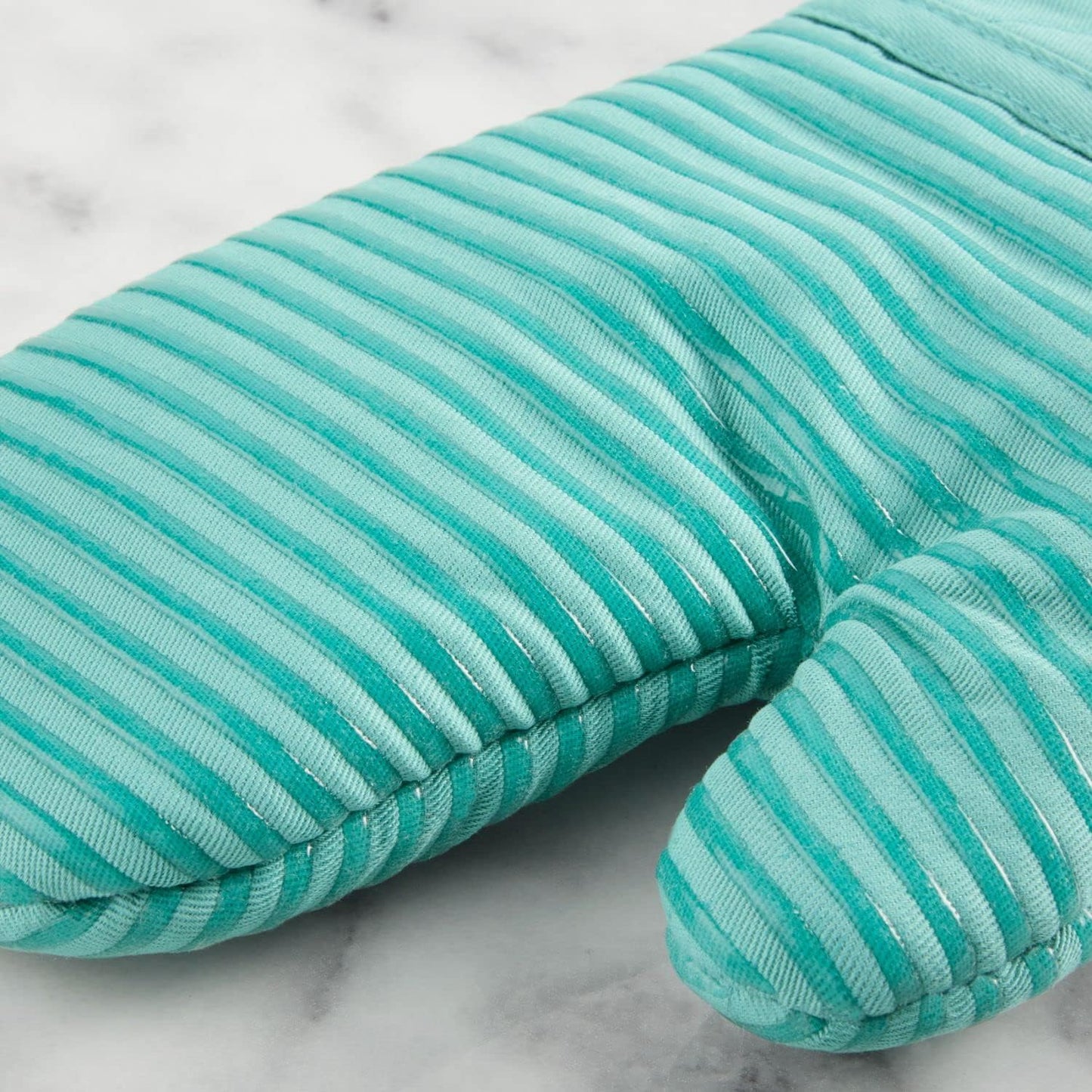 KITCHENAID Quilted Cotton Terry Cloth Oven Mitt, Pot Holder, Kitchen Towel 4-Pack Set, Heat Resistant, Silicone Grip, 16"x26", 7"x13" & 7"x10", Aqua Sky