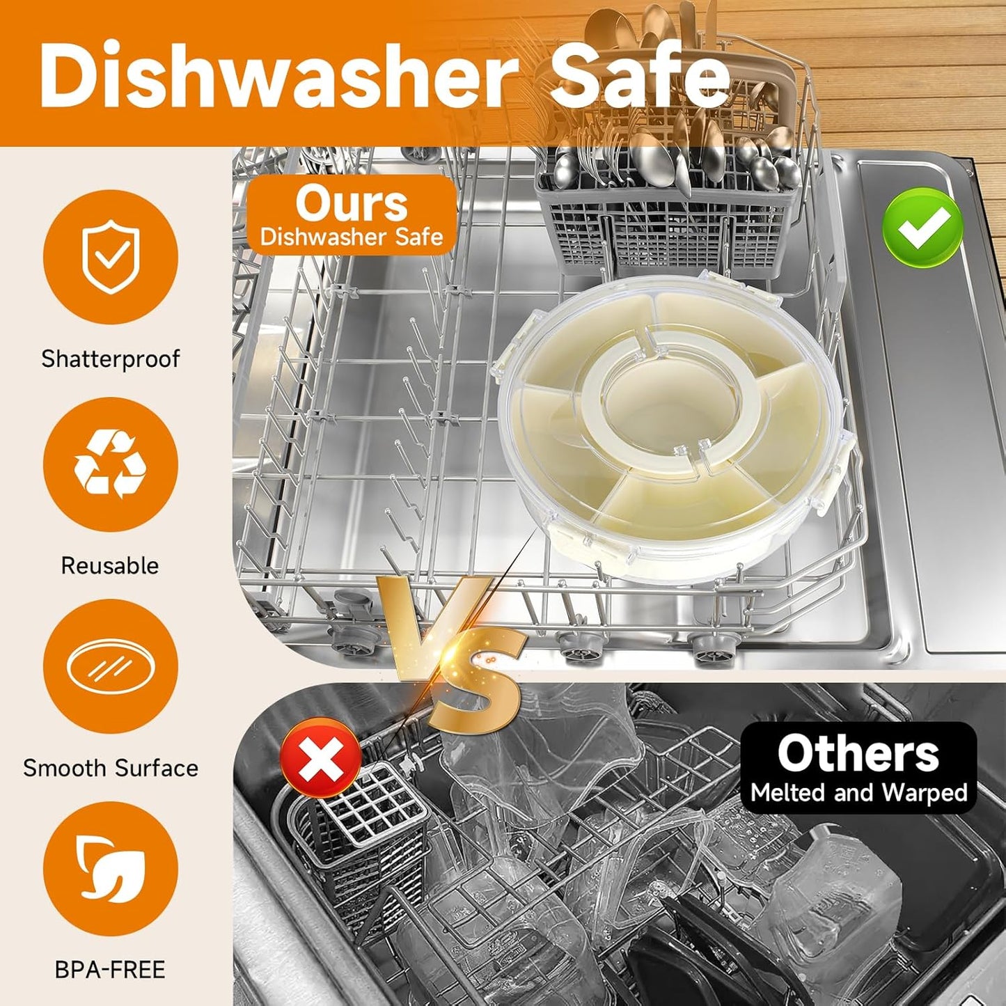 Small Divided Rotating Serving Tray with Lid and Handle,Portable Snackle Box Container,Spinner Organizer and Storage for Adults,Child,Fruits,Candy,Nuts,Veggie,Charcuterie,Snacks,Picnic,Travel, Party