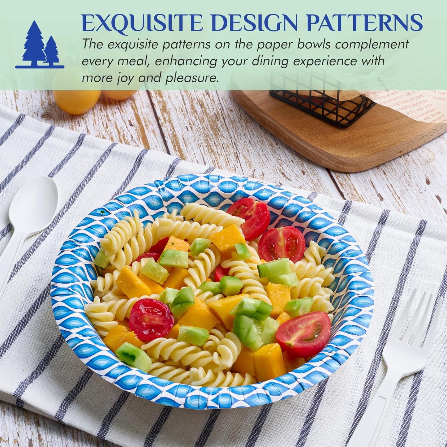 MUCHII 20 Oz Paper Bowls 180 Count Disposable Bowls, Printed Soak Proof Large Bowls for Breakfast, Lunch, and Dinner Meals