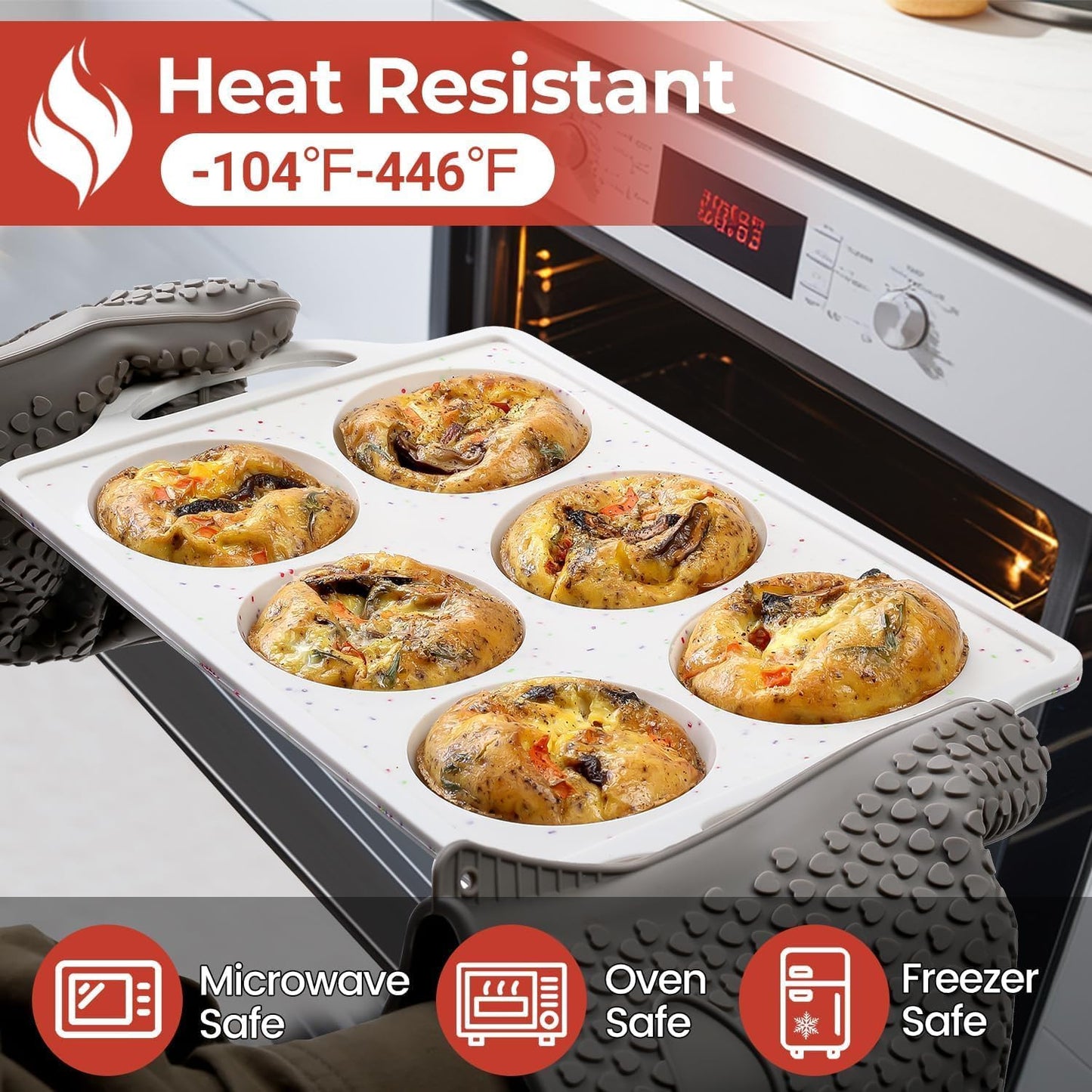 Muffin Top Pan Non Stick, Silicone Egg Molds for Breakfast Sandwiches 3 Inch Round Egg Baking Pan for Oven English Muffins, Whoopie Pies, Corn Bread, Tarts 2 Pack Confetti