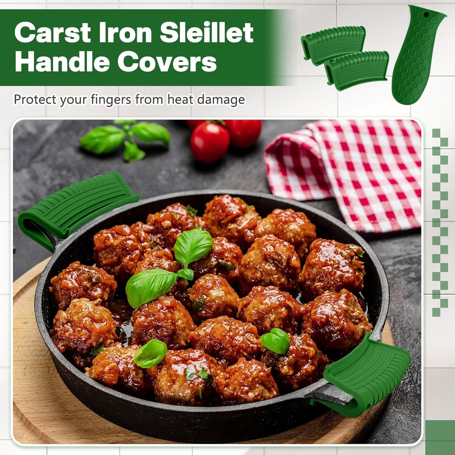 Patelai 8 Pcs Silicone Pot Holders Cast Iron Handle Cover Heat Resistant Pot Handle Covers Potholder Non Slip Reusable Pan Sleeve for Frying Pan Kitchen Supplies (Matcha Color)