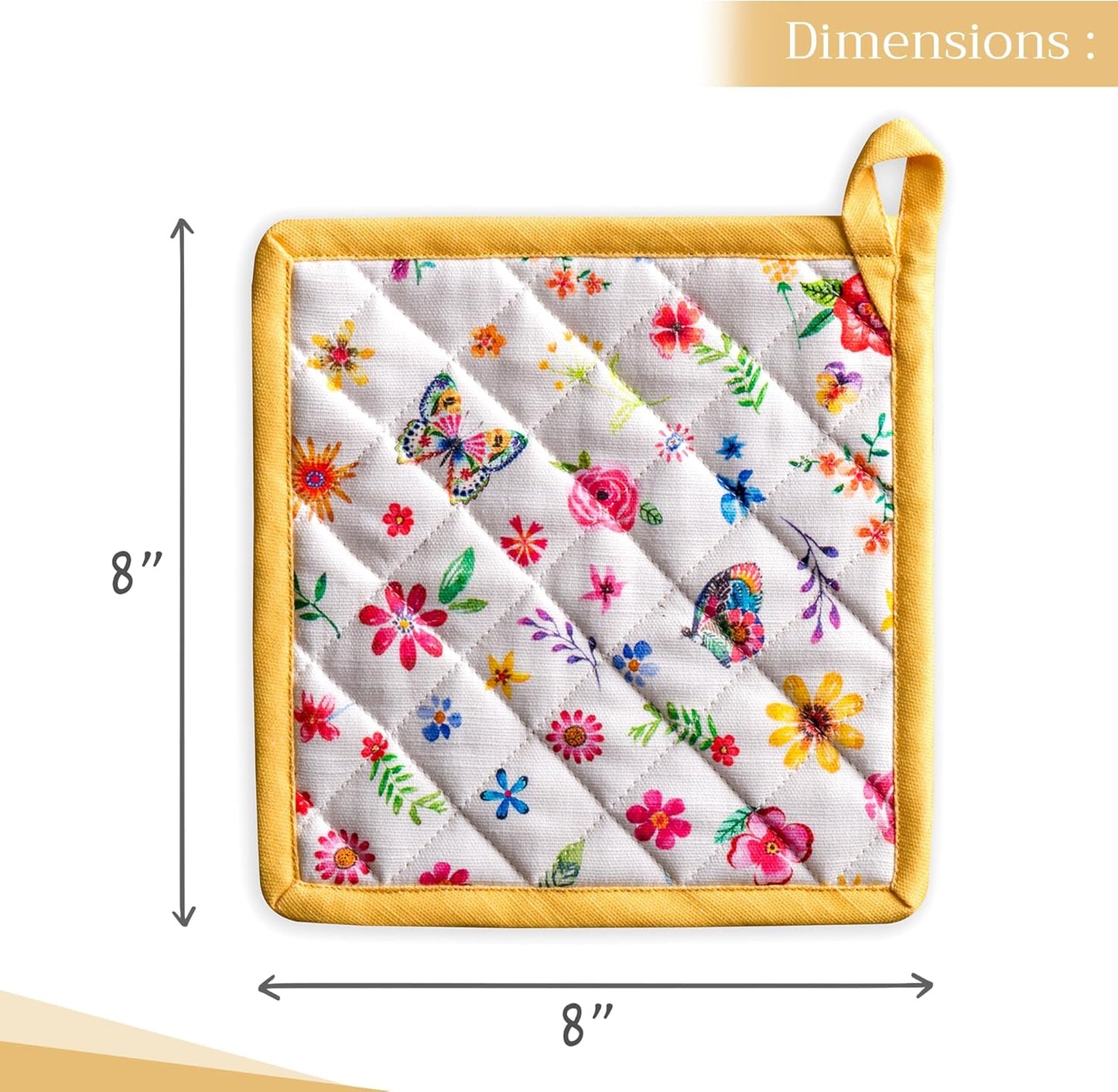 Maison d' Hermine Pot Holders 100% Cotton Heat Resistant Potholders 8" x 8" Hot Pads with Loop BBQ, Cooking, Grilling, Kitchen, Handling Hot Pans Spring/Summer (Pack of 1, Happy Florals - Sweety)