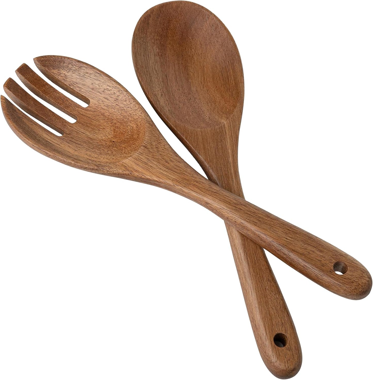 Wood Salad Servers, 10.5-inch Salad Spoon and Fork Serving Set, Set of 2 Wood Salad Serving Set, Wood Salad Tongs Salad Serving Tossing Utensils for Kitchen Stirring Mixing and Cooking
