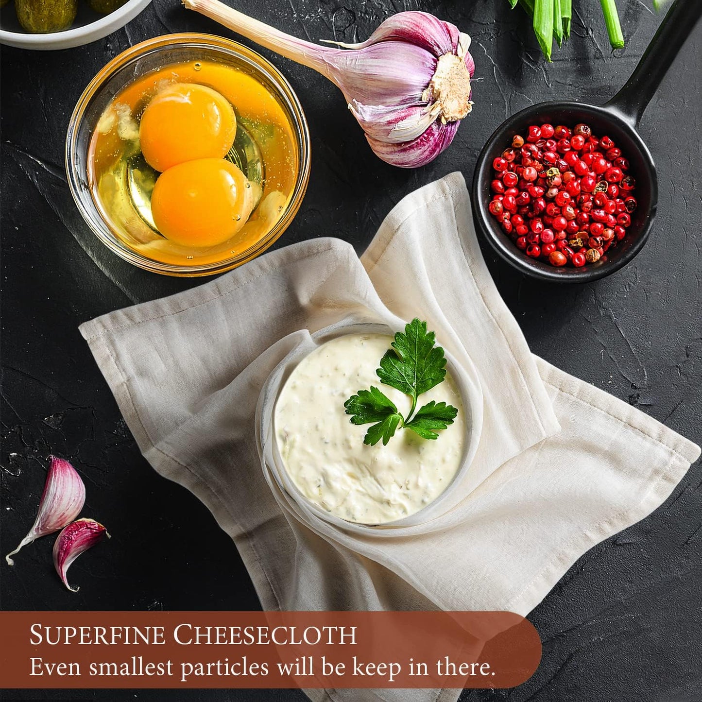 eFond Cheese Cloths | 2-Pack Double Layers, 20x20Inch Squares with Hemmed Edges | Grade 90 Reusable Cheesecloth for Straining | Unbleached Cotton Muslin Cloths | For Nut Milk, Butter, Baking & Cooking