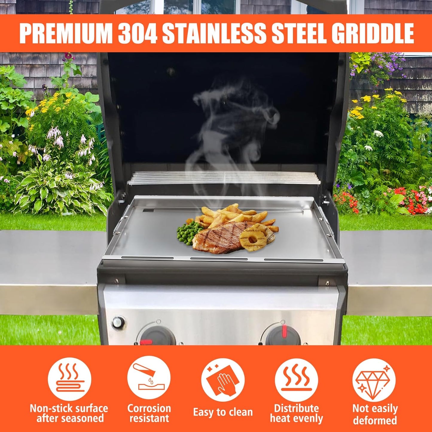 KEESHA Stainless Steels Griddle Insert for Weber Spirit I & II 200 Series Gas Grills Flat Top Grill Griddle Replacement Parts for Weber Spirit S-210, S-215, E-210, E-215, E-220 with Mini Oven Mitt