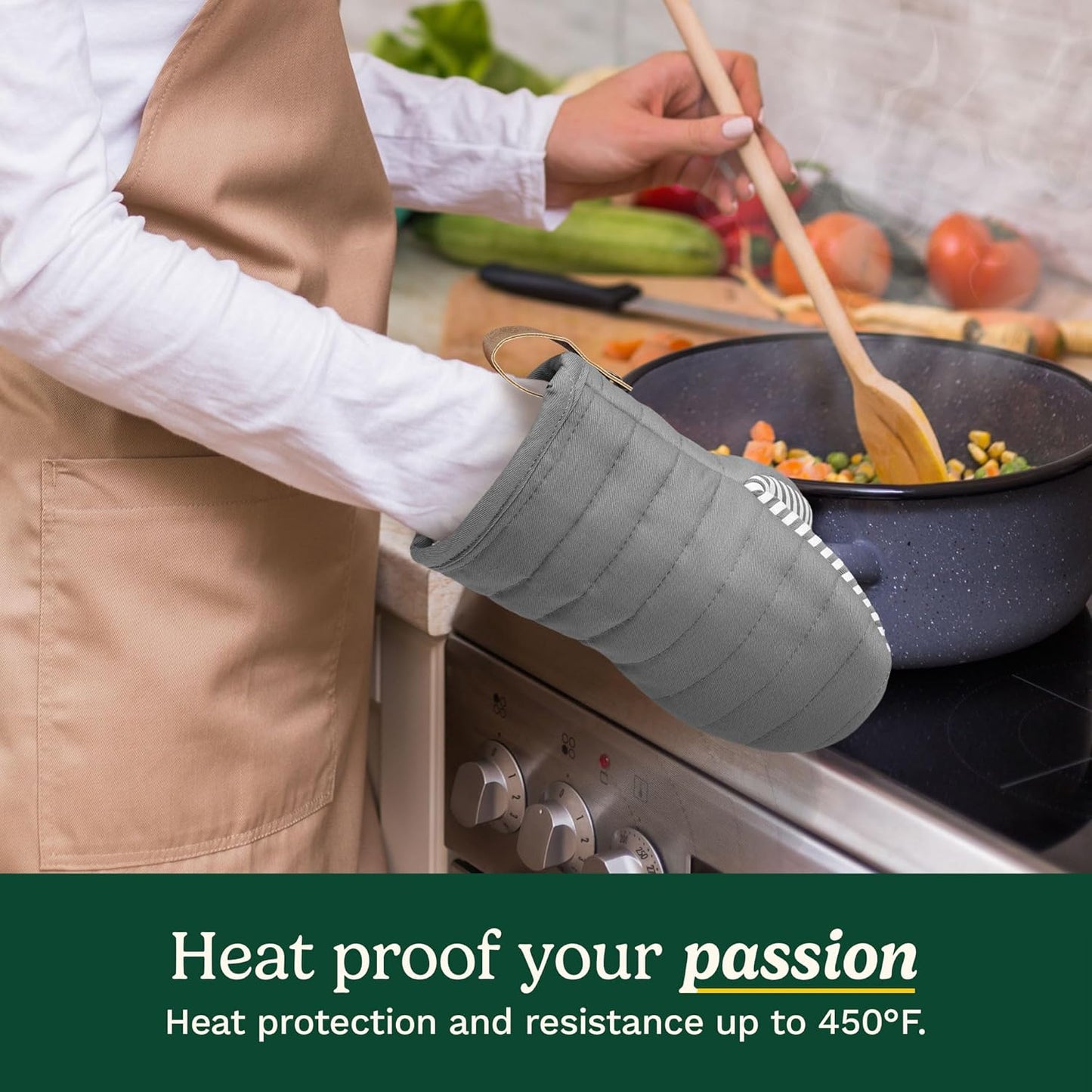 Cuisinart Mini Oven Mitts – 5.5” x 8” Heat-Resistant Kitchen Mitts for Oven with Non-Slip Printed Silicone, Cotton Filling, and Faux Leather Loop – Durable Oven Mitt Set for Cooking & Baking (Horizon)