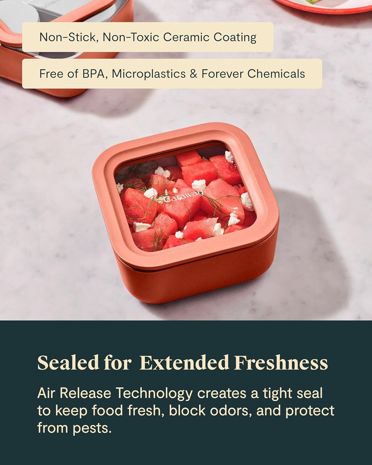 Caraway Glass Food Storage - 4.4 Cup Glass Container - Ceramic Coated Food Container - Non Toxic, Non Stick Lunch Box Container with Lids. Dishwasher, Oven, & Microwave Safe - Sage