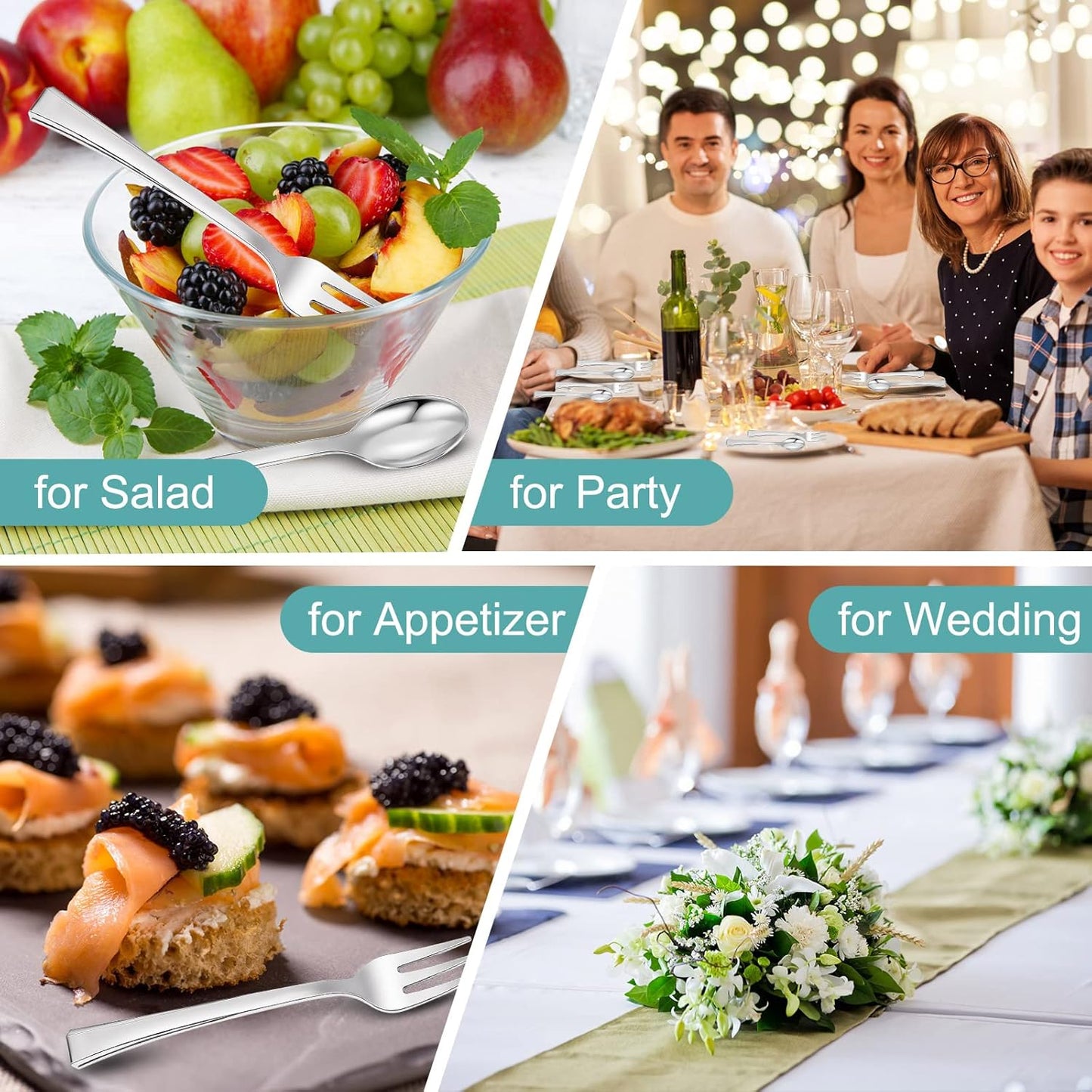 Yinkin 300 Pieces Plastic Mini Appetizer Spoon 4.53 Inch Stainless Steel Finished Silver Disposable Silverware Heavy Duty Plastic Tasting Dessert Forks for Party Wedding Catering