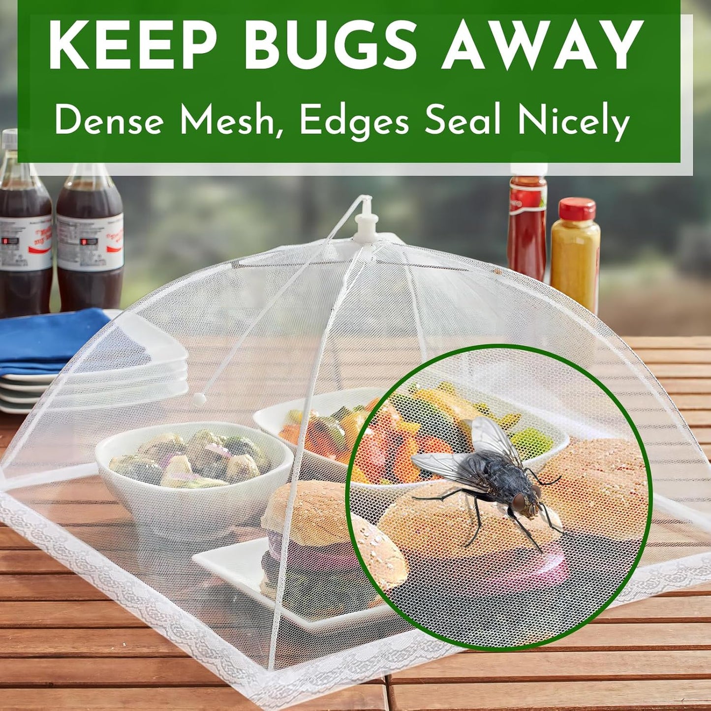 Mesh Food Covers for Outside - Upgraded 6 Pack Large 17x17 in Food Tent Food Cover Outdoors Party Collapsible Picnic Nets Umbrella Mesh Screen Pop Up Food Dome (White)