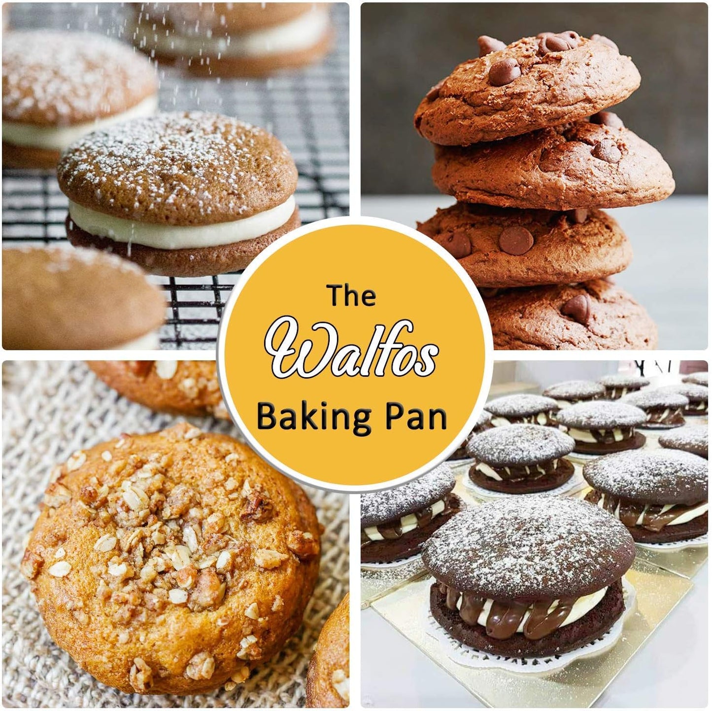 Walfos Silicone Whoopie Pie Baking Pans, 2 Pcs Non-Stick Muffin Top Pan. Food Grade and BPA Free Silicone, Great for Muffin, Eggs, Tarts and More, Dishwasher Safe