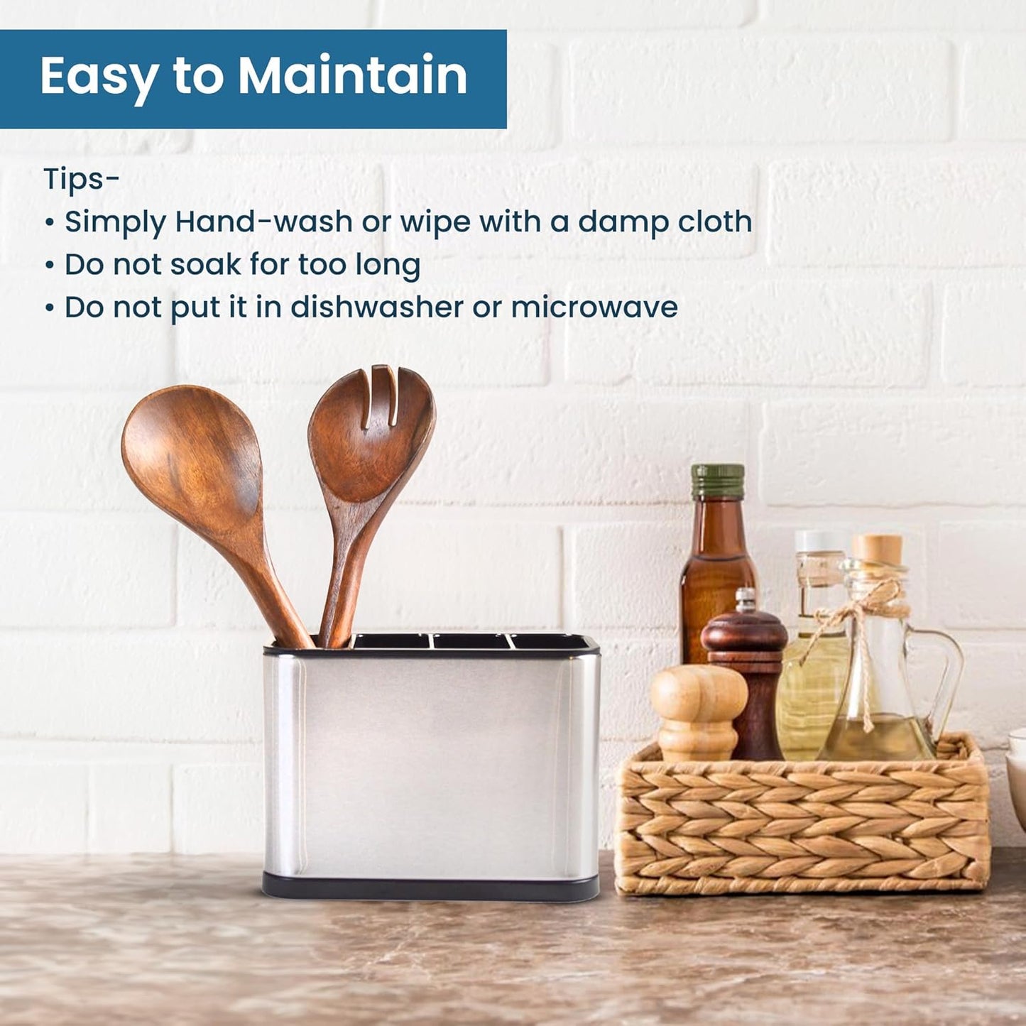 The Fine Living Co. Acacia Salad Servers, 11 Inches Wooden Spoon, Handcrafted Kitchen Utensils for Mixing, Tossing, Cooking (2-Piece Set, Walnut)