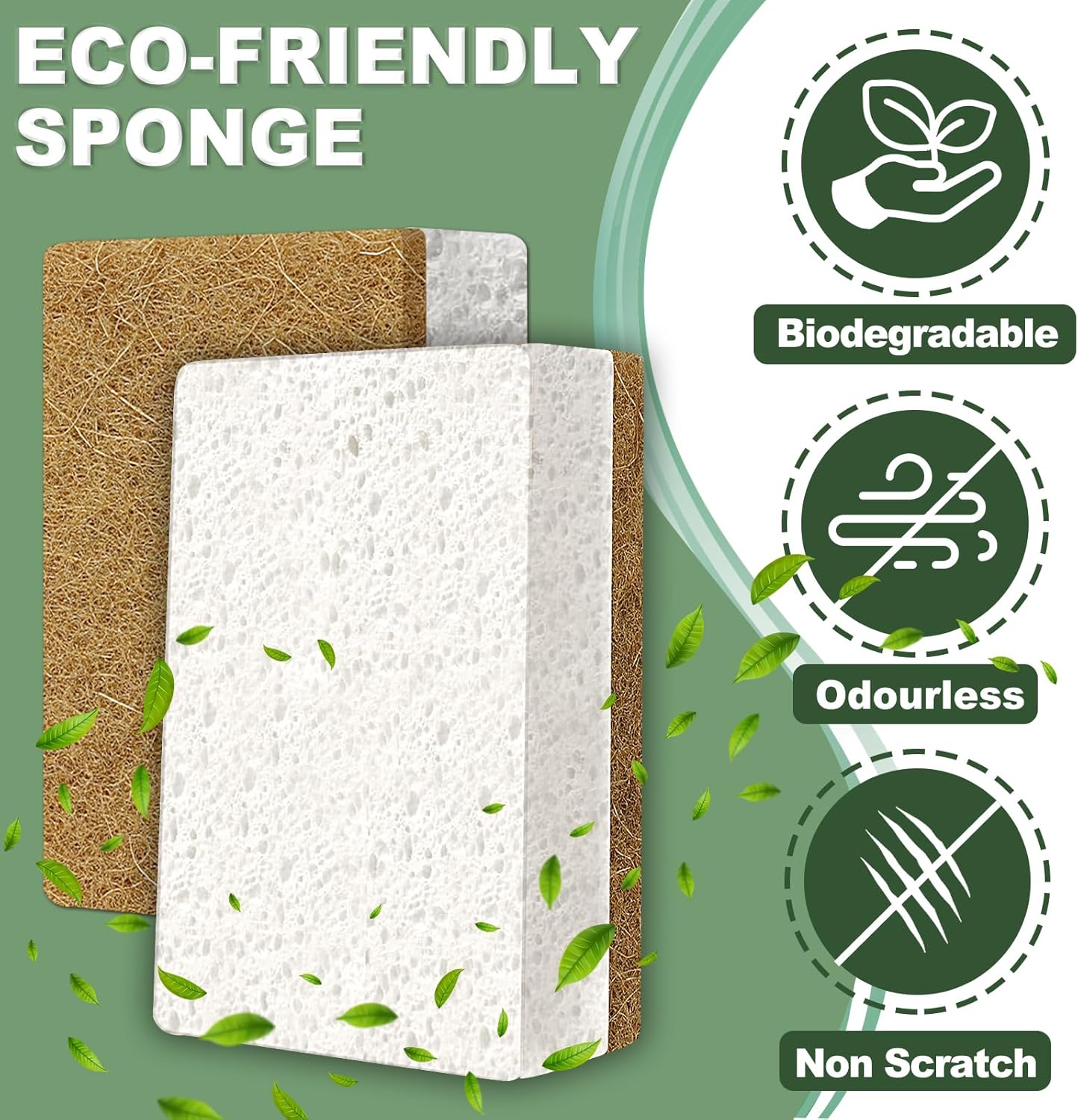 Aheroi Natural Dish Sponge, 18 Count Plant-Based Biodegradable Kitchen Sponges for Dishes, Compostable Eco Friendly Sponges, Organic Cleaning Sponge Dish Scrubber Products for Household, Non Scratch