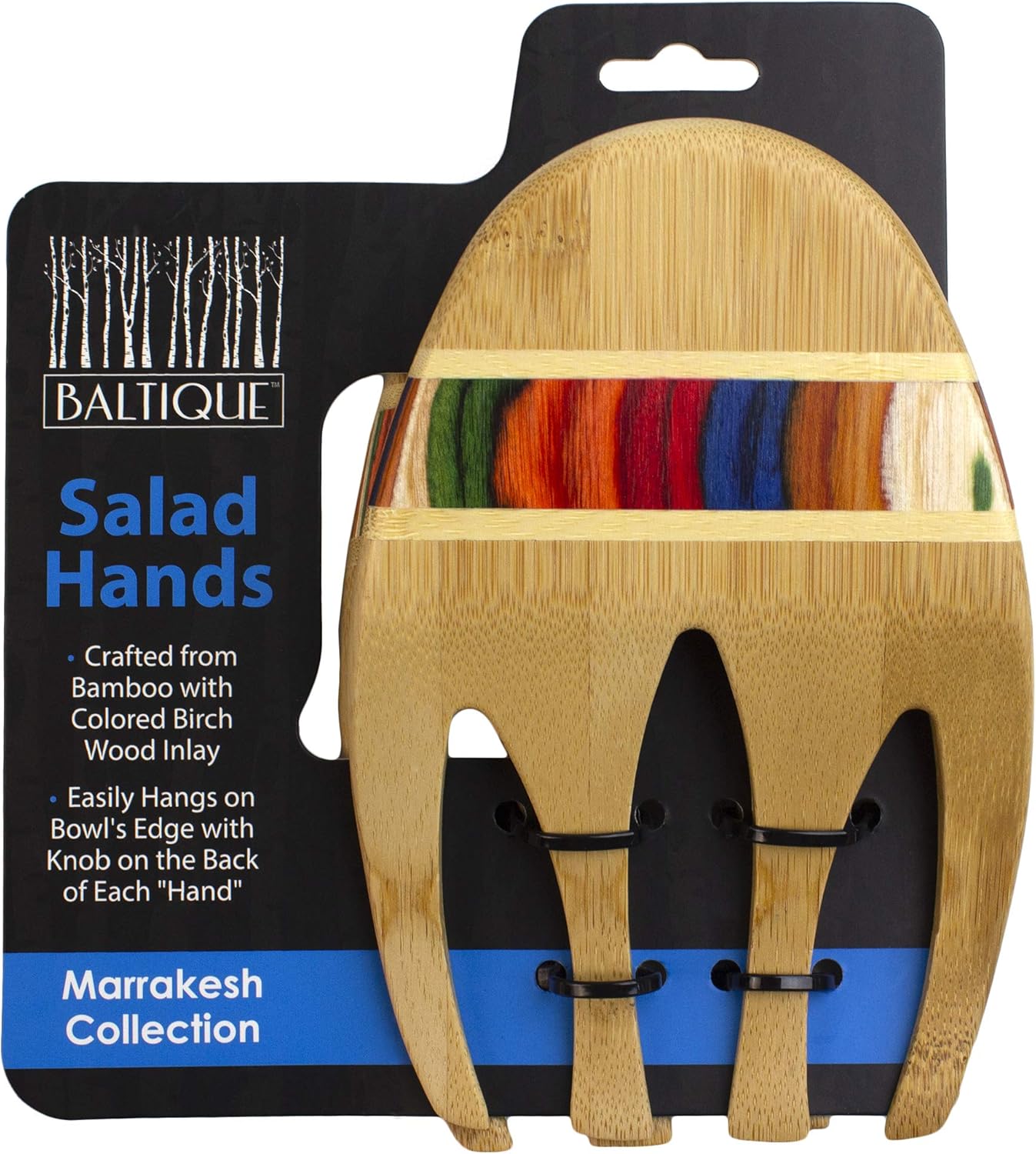 Totally Bamboo Baltique Marrakesh Collection Salad Hands Serving Utensils, Bamboo and Colored Birch Wood