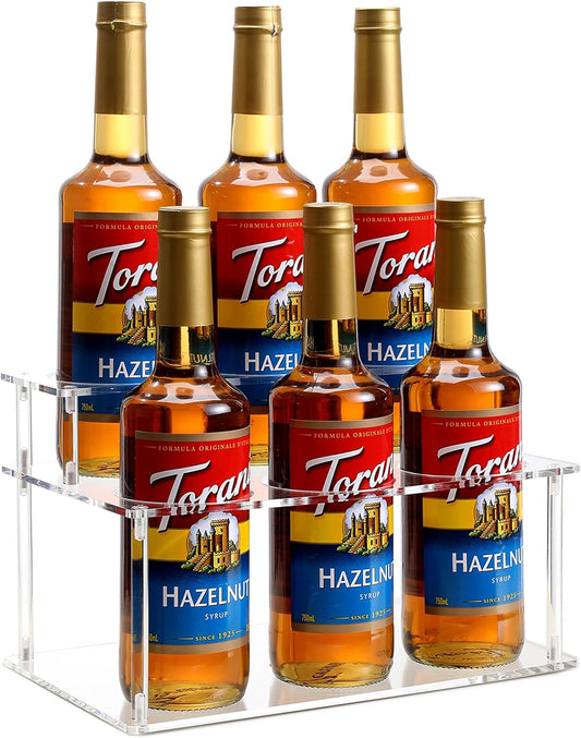 Acrylic Coffee Syrup Rack (6 Bottle Capacity),Syrup Bottle Holder Stand for Coffee Bar,Kitchen.Small Wine Rack for Bar,Family,Storage for Syrup,Wine,Condiments(Transparent)