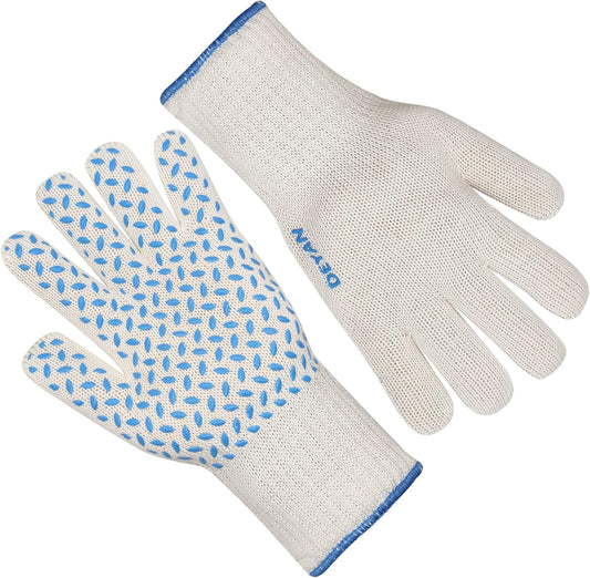 DEYAN Heat Resistant Oven Gloves 932°F | Silicone Non-Slip Mitts with Fingers | Flexible for Baking, BBQ, Grilling | Machine Washable (White, 1 Pair)