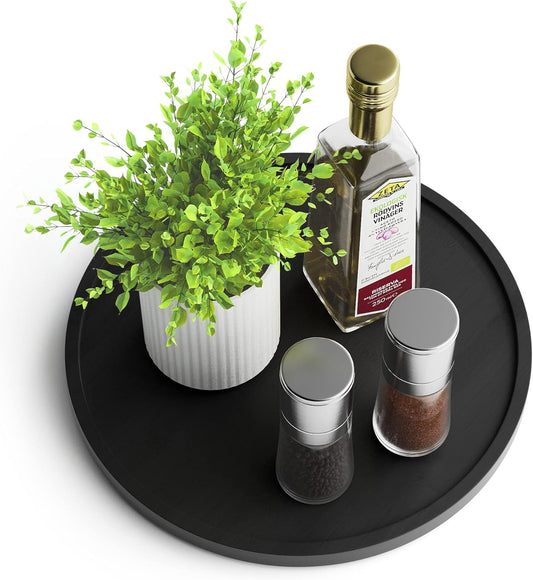 Lazy Susan Organizer Homerays 10 Inch Non-Skid Bamboo Lazy Susan for Kitchen Rotating Spice Rack for Kitchen Cabinet, Wood Turntable for Kitchen Countertop Organizer Black