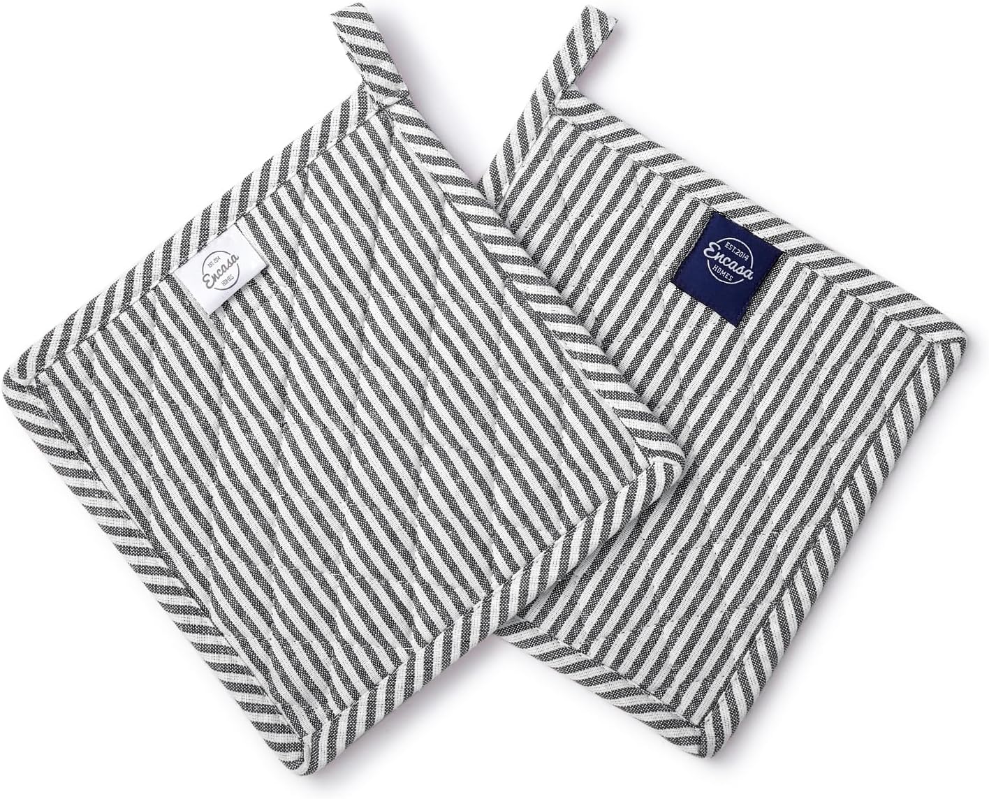 Encasa XO 8 inches Oven Microwave Potholders (2 pc Set) for Kitchen Cooking & Baking - Heat Resistant, Thick & Safe, Protection of Hands from Hot Utensils - Ticking Black