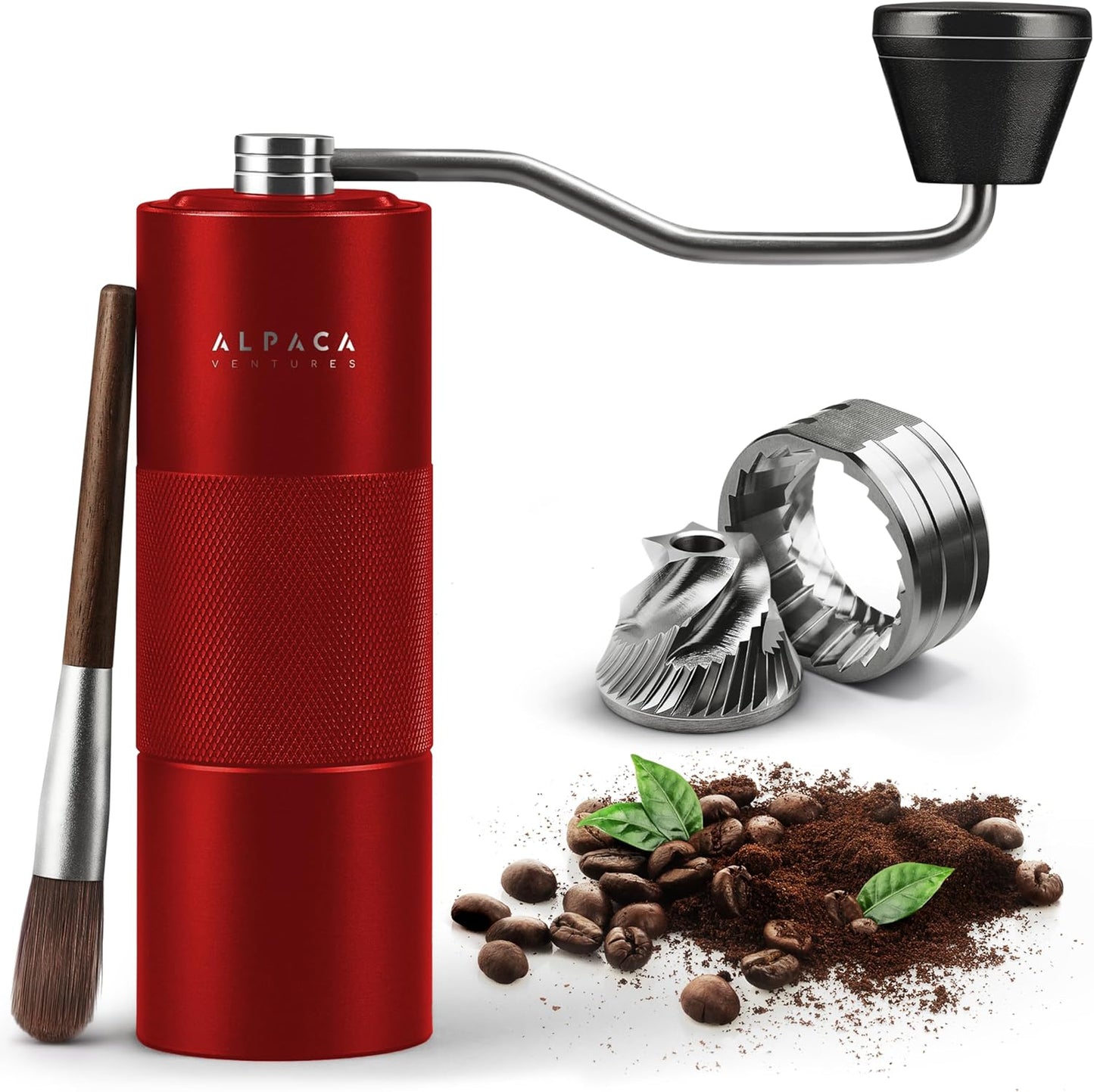 Manual Coffee Grinder by Alpaca Ventures - Stainless Steel Conical Burr Coffee Grinder Manual with Adjustable Setting Double Bearing Hand Espresso Grinder Perfect for Home, Office and Camping
