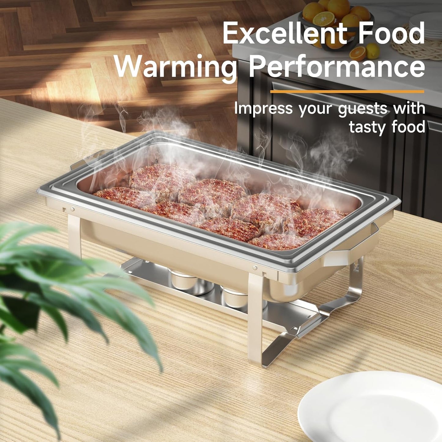 Chafing Dishes for Buffet 4 Pack, 9QT Chafing Dish High Grade Stainless Steel Chafer Complete Set,Steel Handle, Catering Events Complete Buffet Warmer Set (Silver, 4)