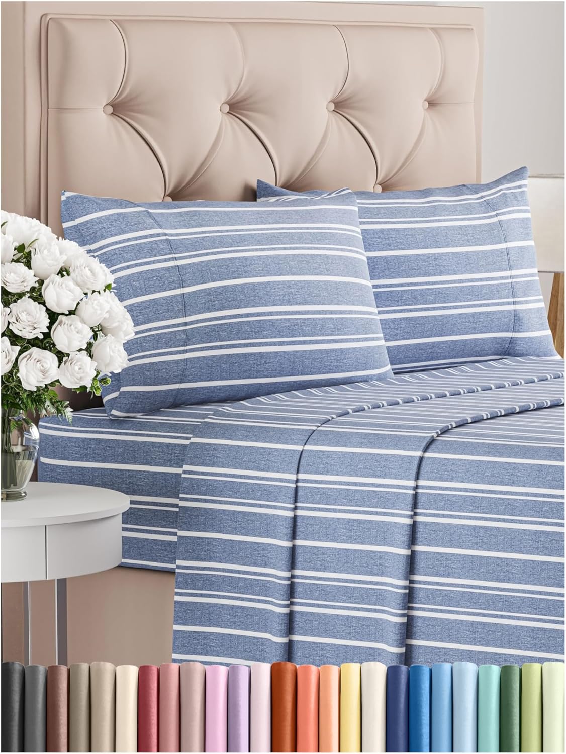 King Size 4 Piece Sheet Set - Comfy Breathable & Cooling Bed Sheets Set - Hotel Luxury Bedding for Women, Men, Kids, Teens, Boys & Girls - Deep Pockets, Soft, Wrinkle Free - Oeko-Tex - Blue Stripes 3