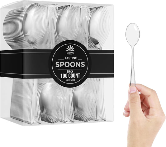 Exquisite 100CT Mini Clear Plastic Spoons for Tasting Spoons Disposable Mini Ice Cream Spoon I Tiny Utensils I Cake Spoon I Mini Serving Spoons