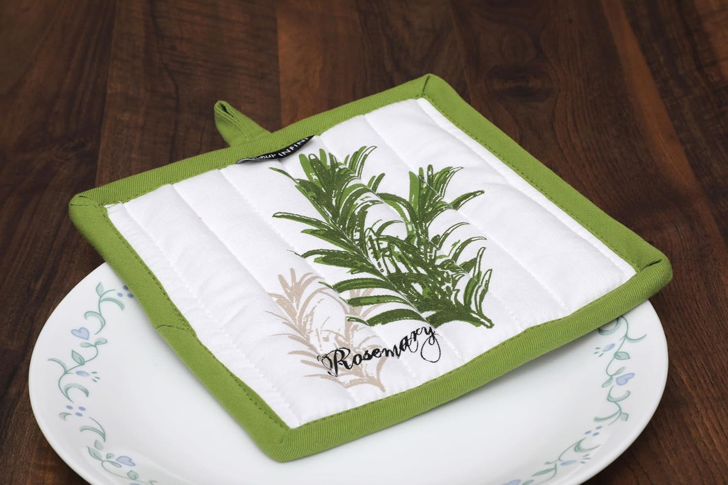 AMOUR INFINI Pot Holders Heat Resistant Cotton Set of 3 Nonslip 8"x8" Inch Hot Pads for Kitchen, BBQ, Baking & Cooking with Hanging Loops (Herb Garden)