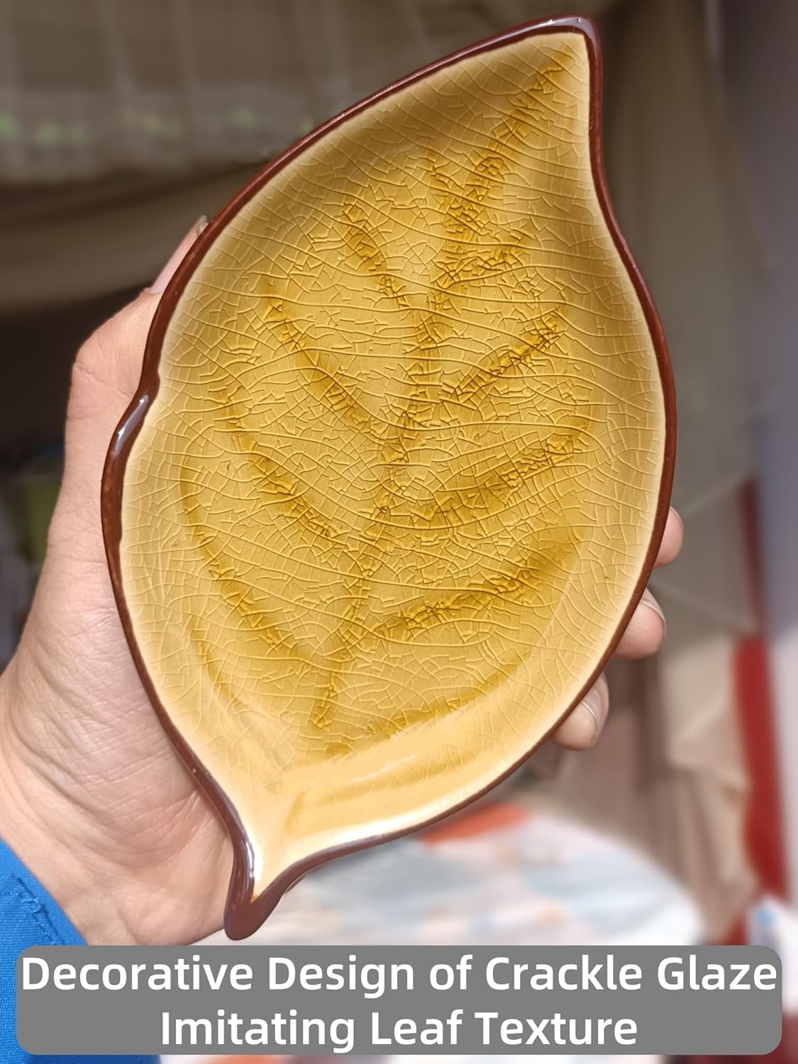 Ceramic Spoon Rest for Stove Top, Ice Cracks Leaf Cute Spoon Rest for Kitchen Counter, Cooking Spoon Holder for Kitchen Counter, Utensil Rest Spatula Rest Ladle Holder Tong Rest, 1 PC (A, Fall yellow)