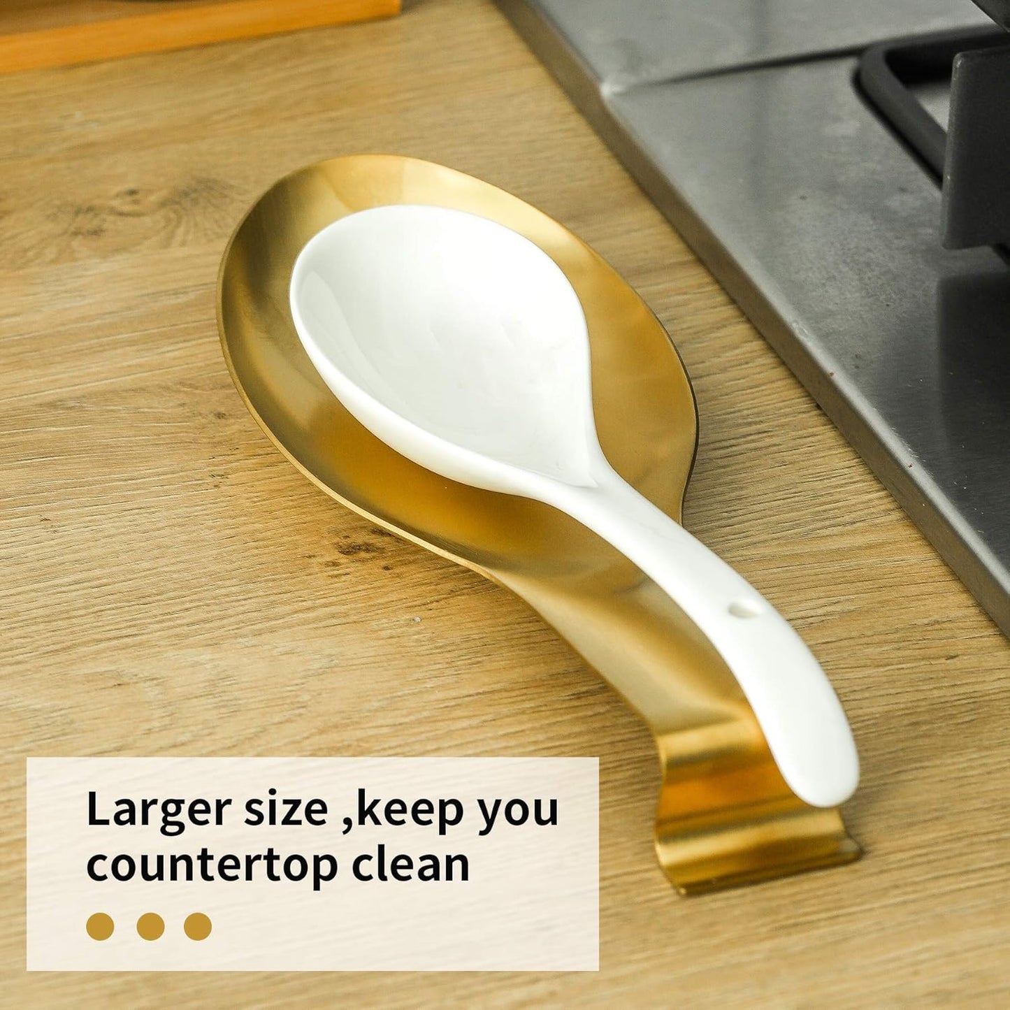 BETTWILLGold Spoon Rest for Kitchen Counter, Stainless Steel Spoon Holder for Stove Top, Spatula Ladle Spoon Utensils Holder, Gold Kitchen Accessories, Gold Cooking Utensiles.