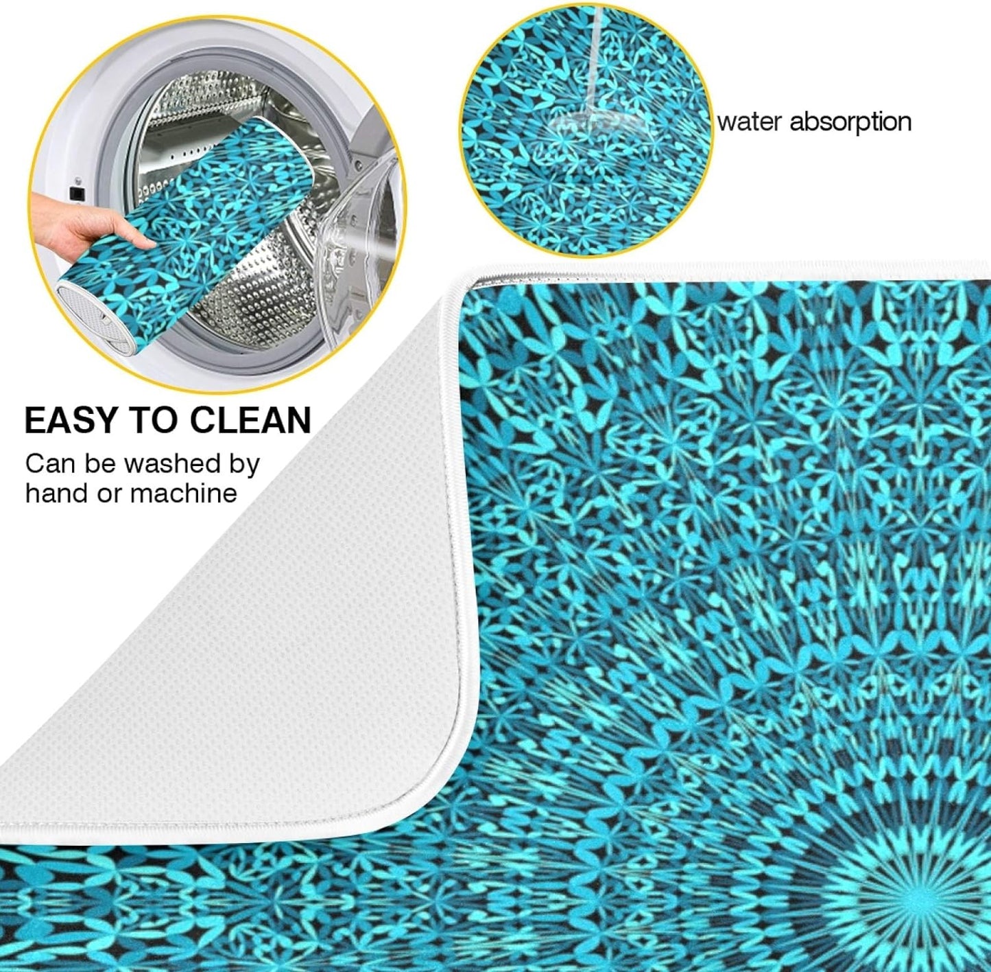 Super Absorbent Dish Drying Mat Microfiber Fast-Drying Dish Mat 16" x 18" Kitchen Dish Drying Pad Mandala Turquoise Teal Blue Green