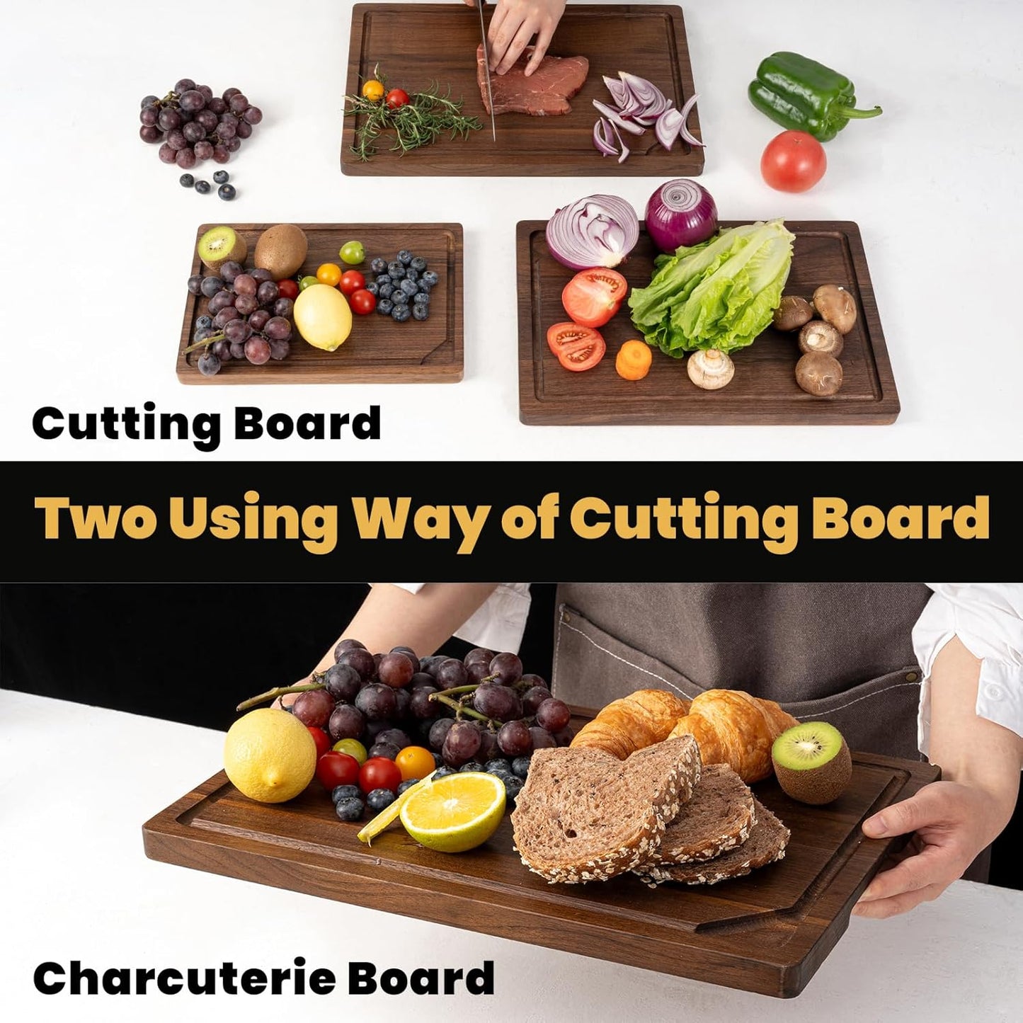 Heimlove 17x11 Walnut Cutting Board, Wooden Cutting Boards for Kitchen, Large Butcher Block Cutting Board, Wood Cutting Boards for Kitchen with Juice Groove, Gift for Festival, Wedding(Gift Box)
